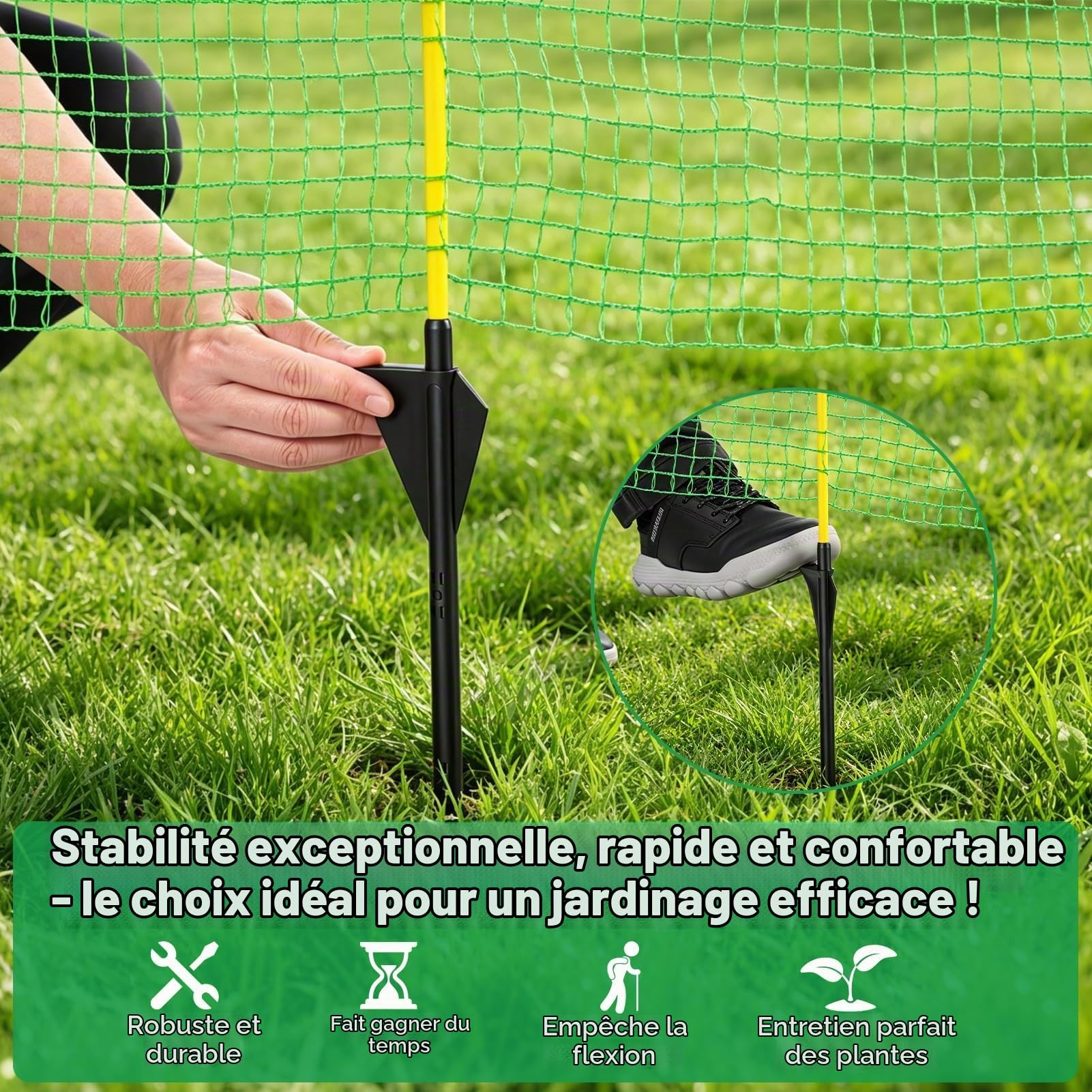 Filet à poule et clôture amovible en nylon vert – 90 cm x 20 m, 12 piquets – Grillage souple pour chien, poule, volaille et potager – Idéale pour le jardin, l'extérieur et le camping.