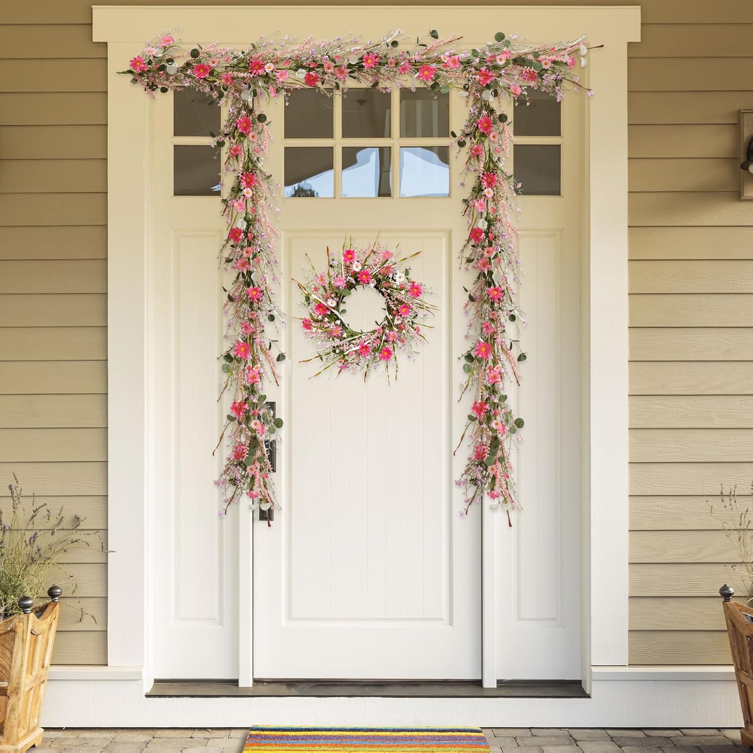 TEMPUS 5.9ft Spring/Summer Flower Garland, Artificial Daisies Wildflower Leaves Garland,Garlands for Decoration for Indoor Outdoor Farmhouse Window Wall Wedding Background Home Party Decor