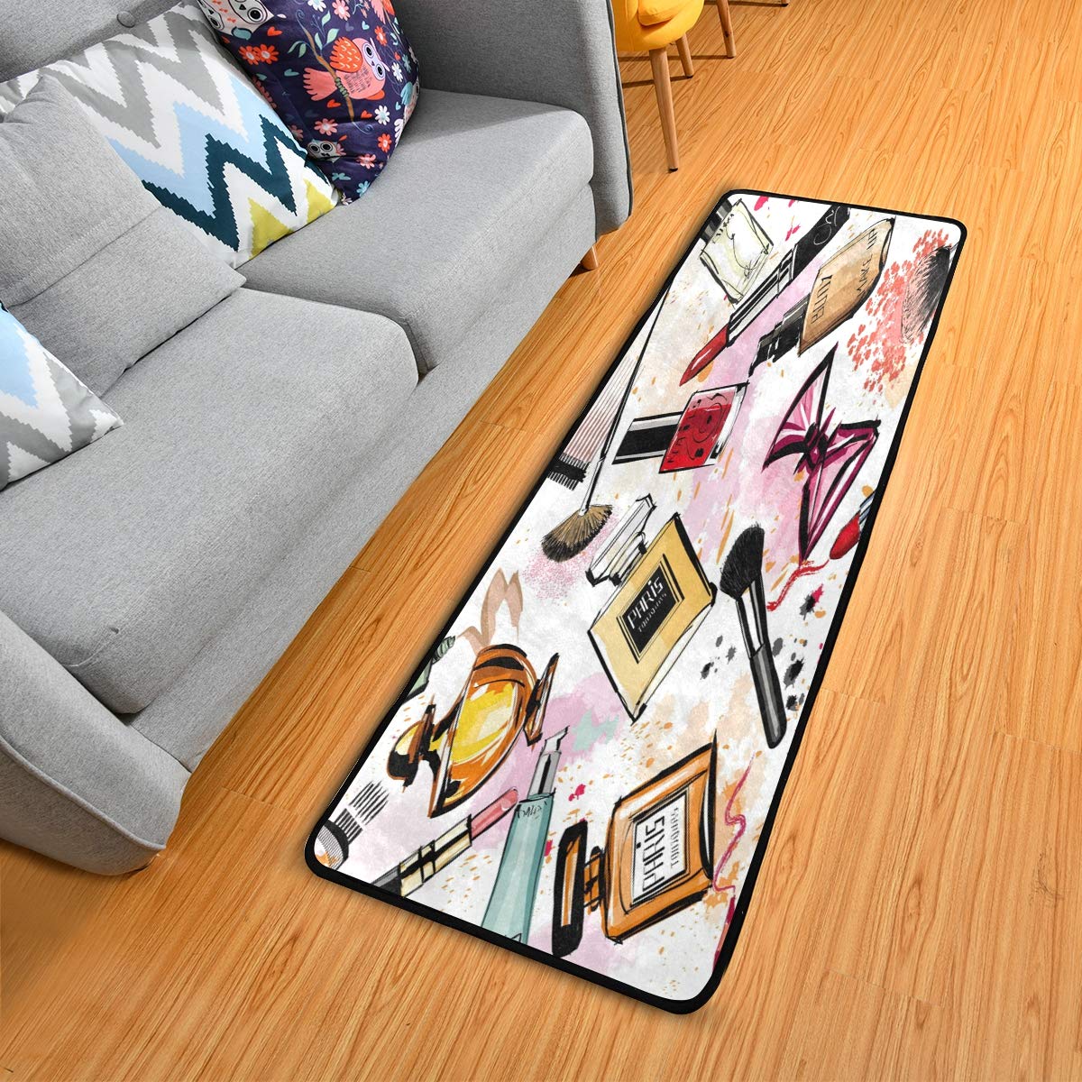 ALAZA Fashion Lipstick Perfume Watercolor Collection Area Mat Rug Rugs for Living Room Bedroom Kitchen 2' x 6'