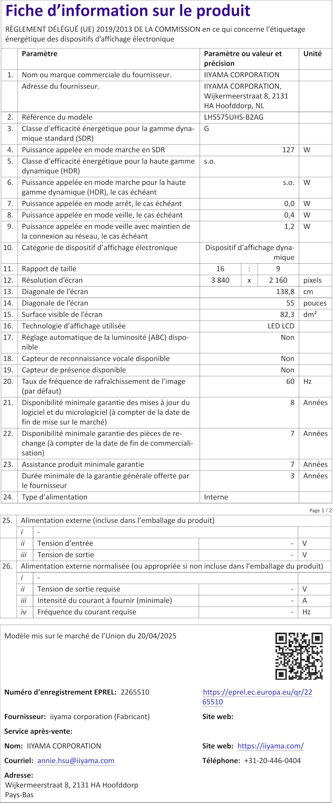 ProLite LH5575UHS-B2AG Écran D'affichage Dynamique Professionnel 4K UHD 55" 24/7 Avec Système Android, FailOver Et Emplacement Intel® SDM