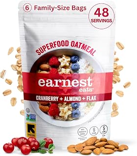 Earnest Eats Superfood Oatmeal Bags – Cranberry Almond Flax, 6g Plant Protein, 5g Fiber, Vegan, Gluten Free, 48 Servings Total (6 Pack)