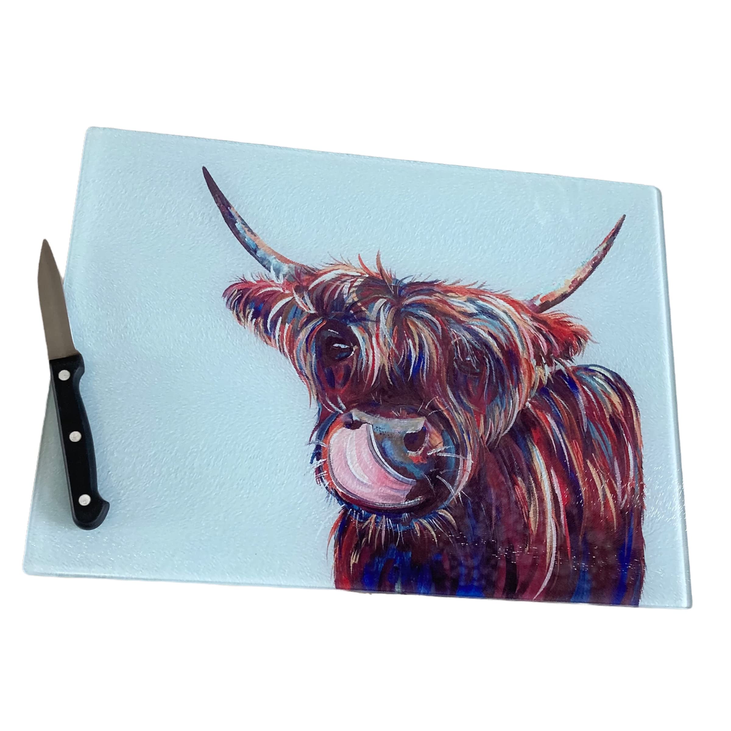 Tempered Glass Worktop Saver Chopping Board Highland Cow Agnes 39cm x 28.5cm Large