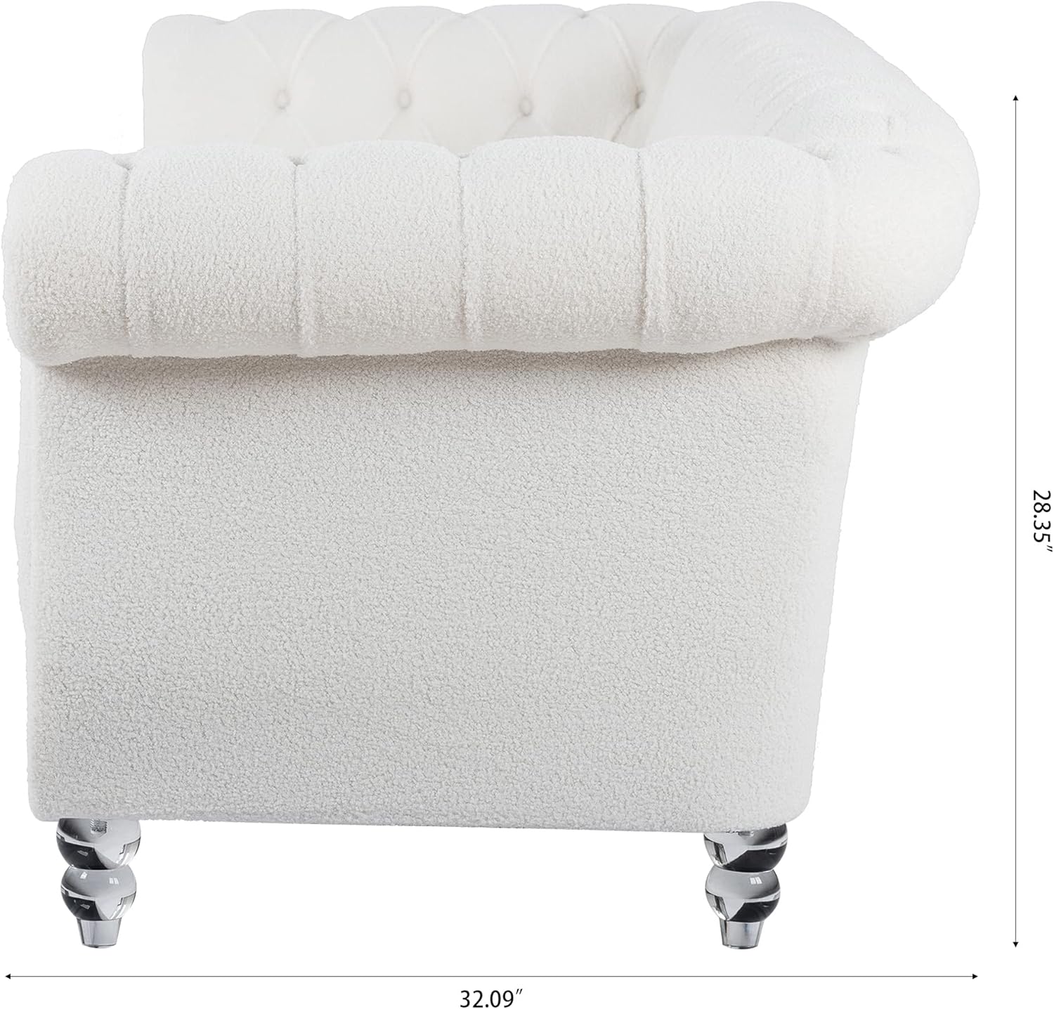 ERYE 84.5-Inch Classic 3 Seat Chesterfield Sofa Couches for Living Room Bedroom, 3 Seaters Button Tufted Teddy Fabric Upholstered Chesterfield Sofa Couch,Acrylic Legs | Button Tufted, Easy to Assemble, Nailhead, Removable Cushion