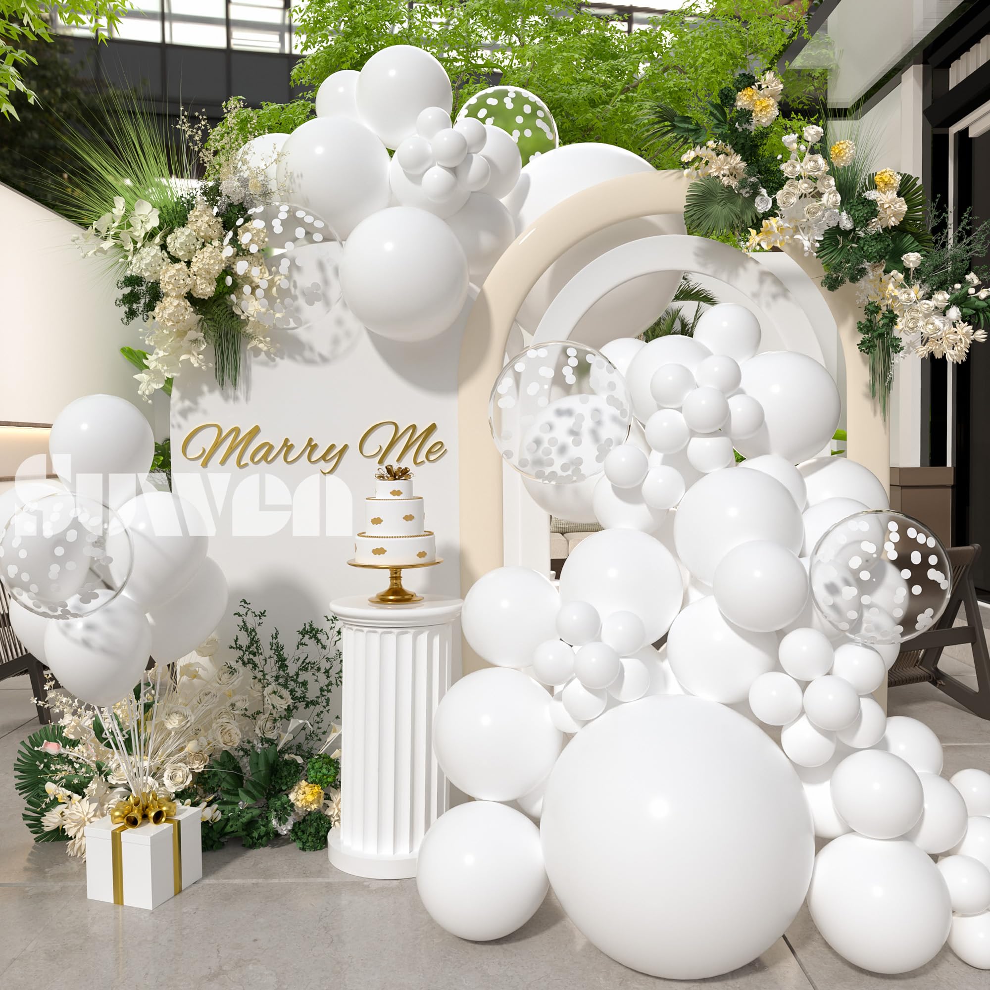 SUWEN White Balloons and Confetti Balloons 18/12/10/5Inch Different Sizes 60PCS Set Shiny Latex Helium White Balloon for Birthday Party Graduation Anniversary Decorations — image 1