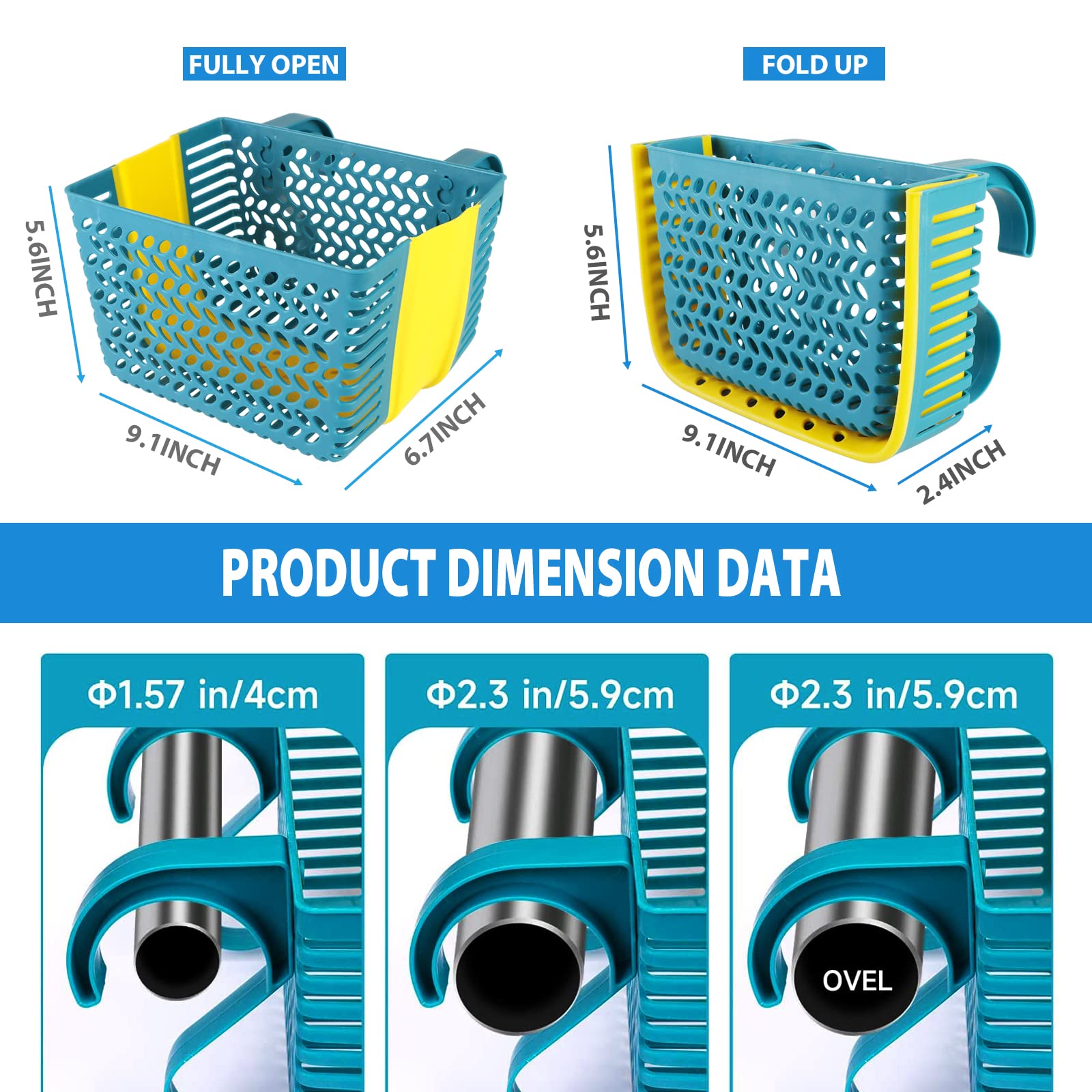 Bamugoo Pool Storage Basket, Above Ground Pool Accessories Pool Basket, Pool Cup Holder, Multifunctional Collapsible Storage Basket for Most Frame Pools & Hot Tub, All-Around Organizer(BLUE)