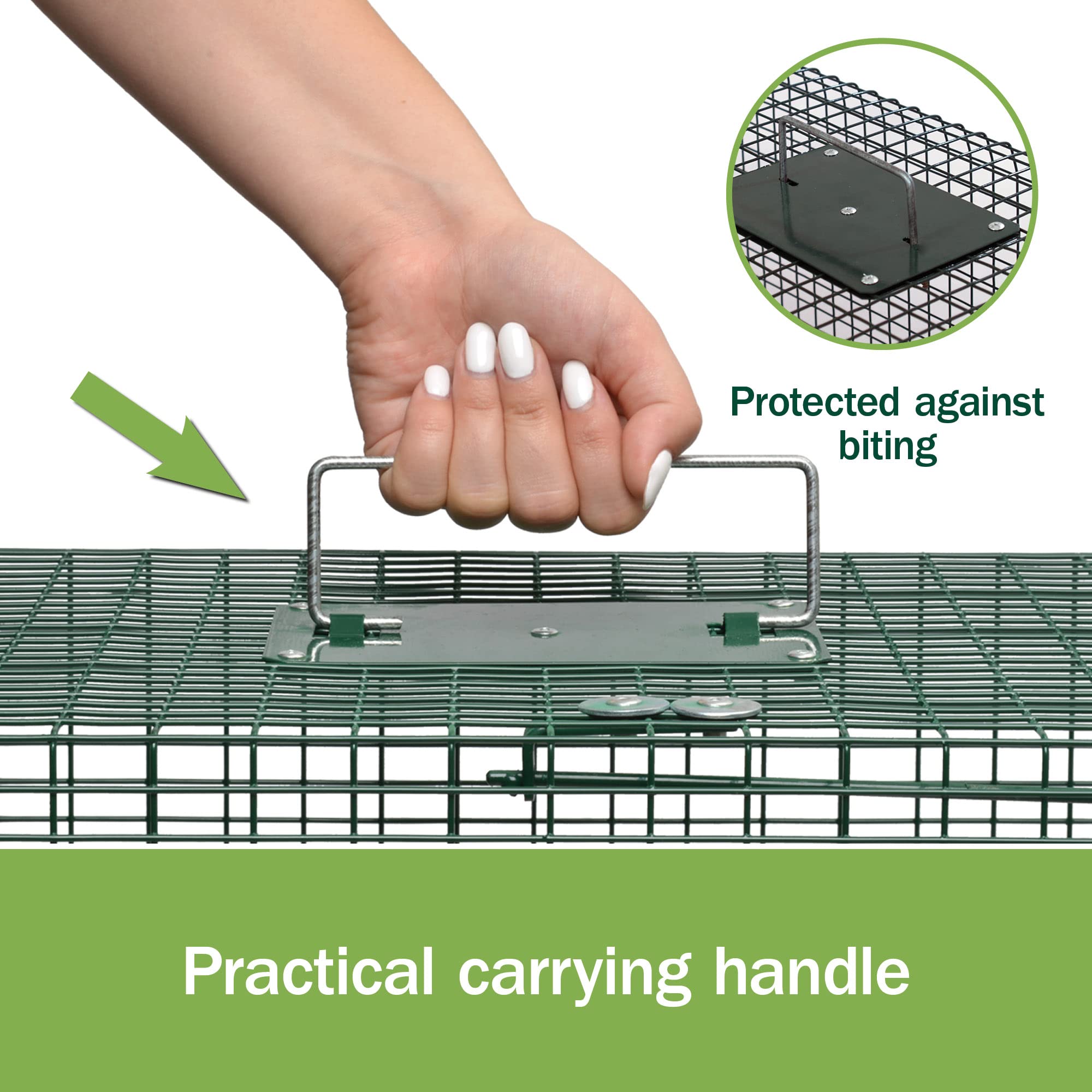 Moorland Trampa para Animales Vivos martas Gatos Zorros Conejos Entrada | 90x30x30cm con 1 estable caja puerta trampilla captura viva jaula Safe 5002
