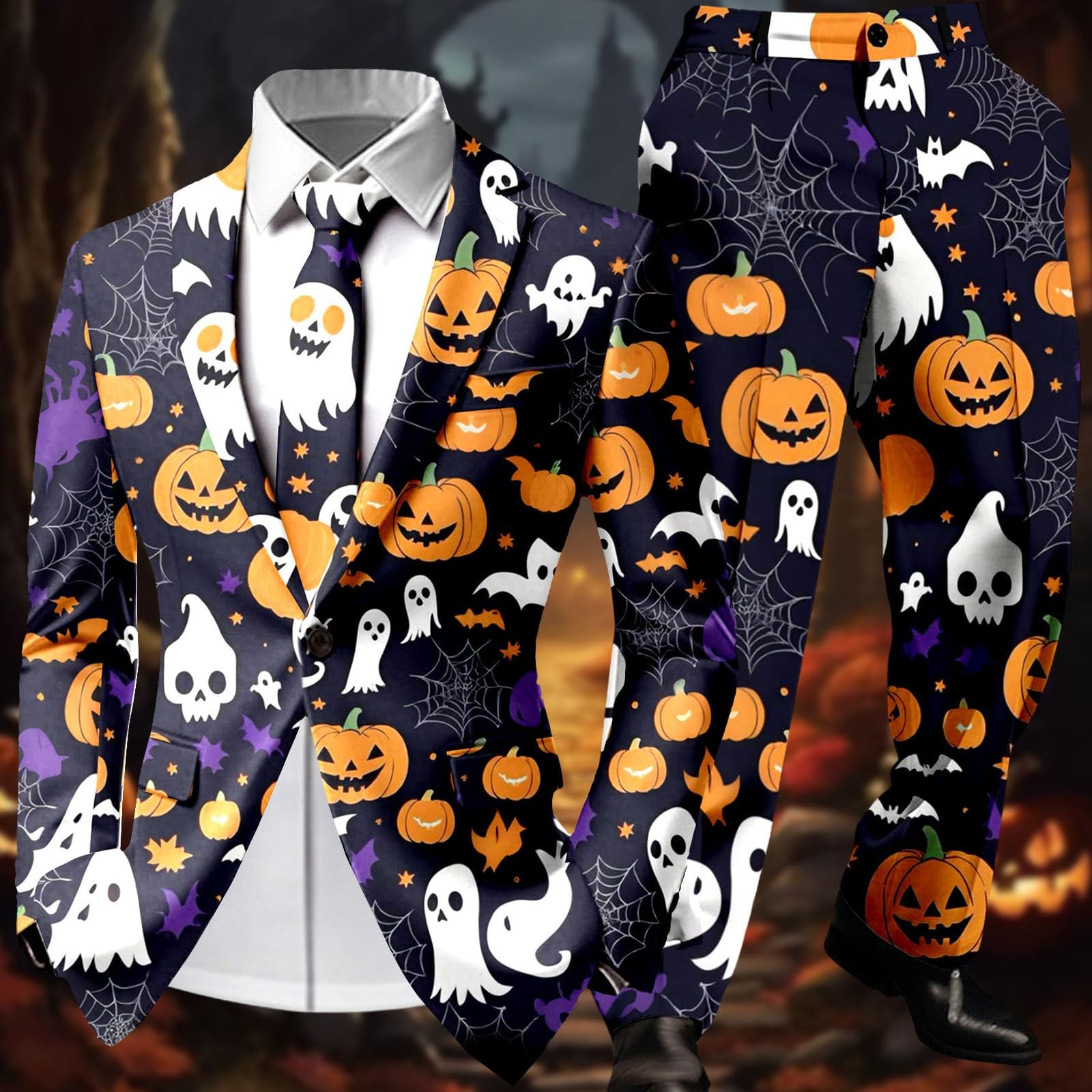 Męskie kostiumy na Halloween, zestaw kostiumów z kreskówek z nadrukiem na świąteczne okazje, elegancki strój na imprezy i uroczystości, wygodny i design na