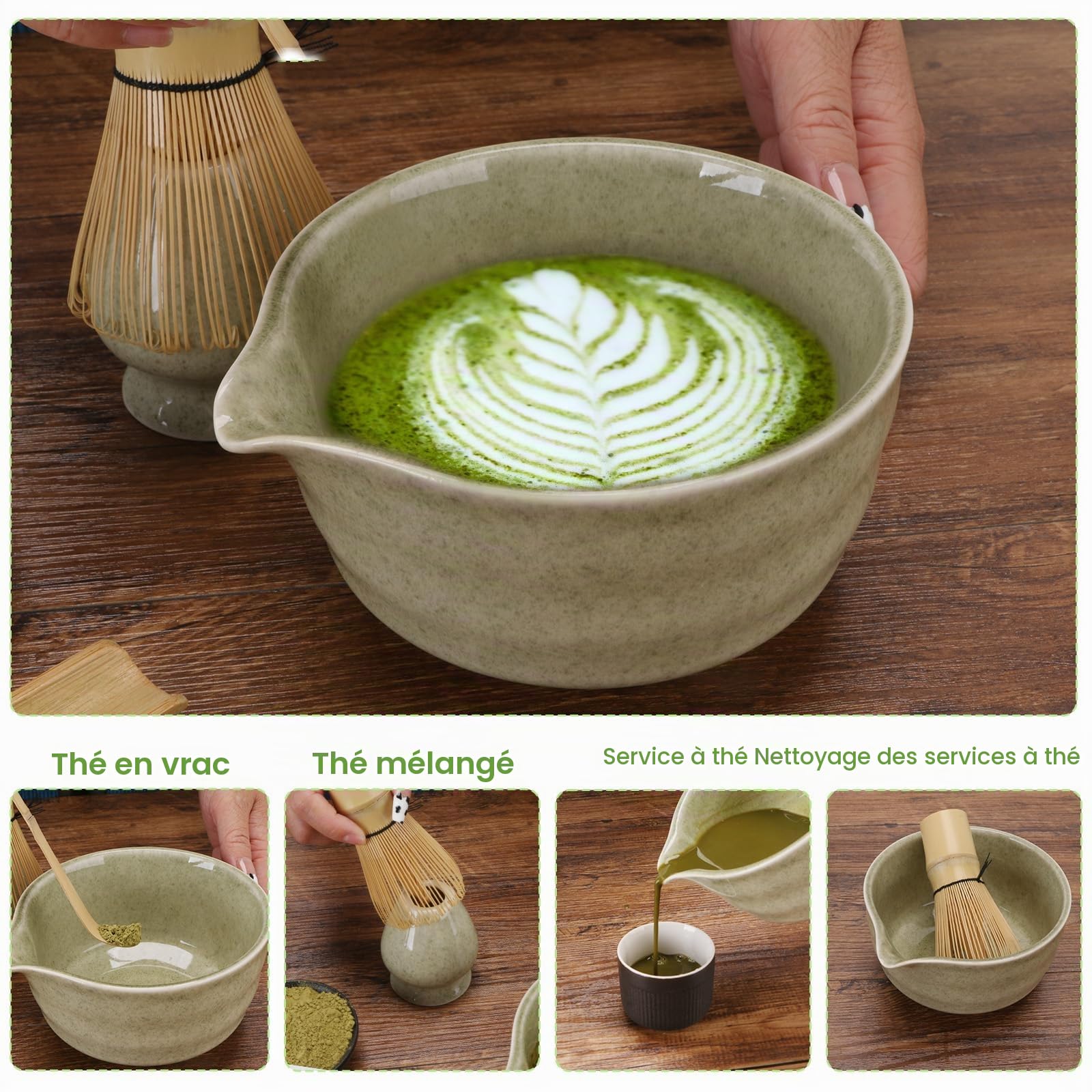 Matcha kit Matcha Whisk Set Accessoire de cérémonie du Matcha Japonais 5 pièces Bol Matcha avec Bec Fouet au Matcha Ouillère à Thé Kit de Fabrication de Thé