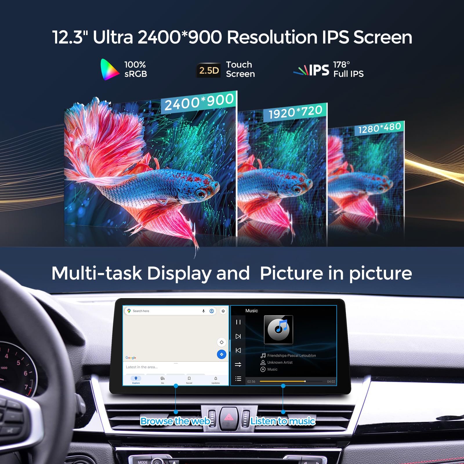 Android 15 12.3 Inch 8-Core 8GB + 128GB Car Radio Screen GPS Navigation for BMW 2 Series F45 F46 F22 NBT System Suports IPS Bluetooth 5.1 WiFi DSP IPS DAB+ TPMS Wireless CarPlay Android-Auto