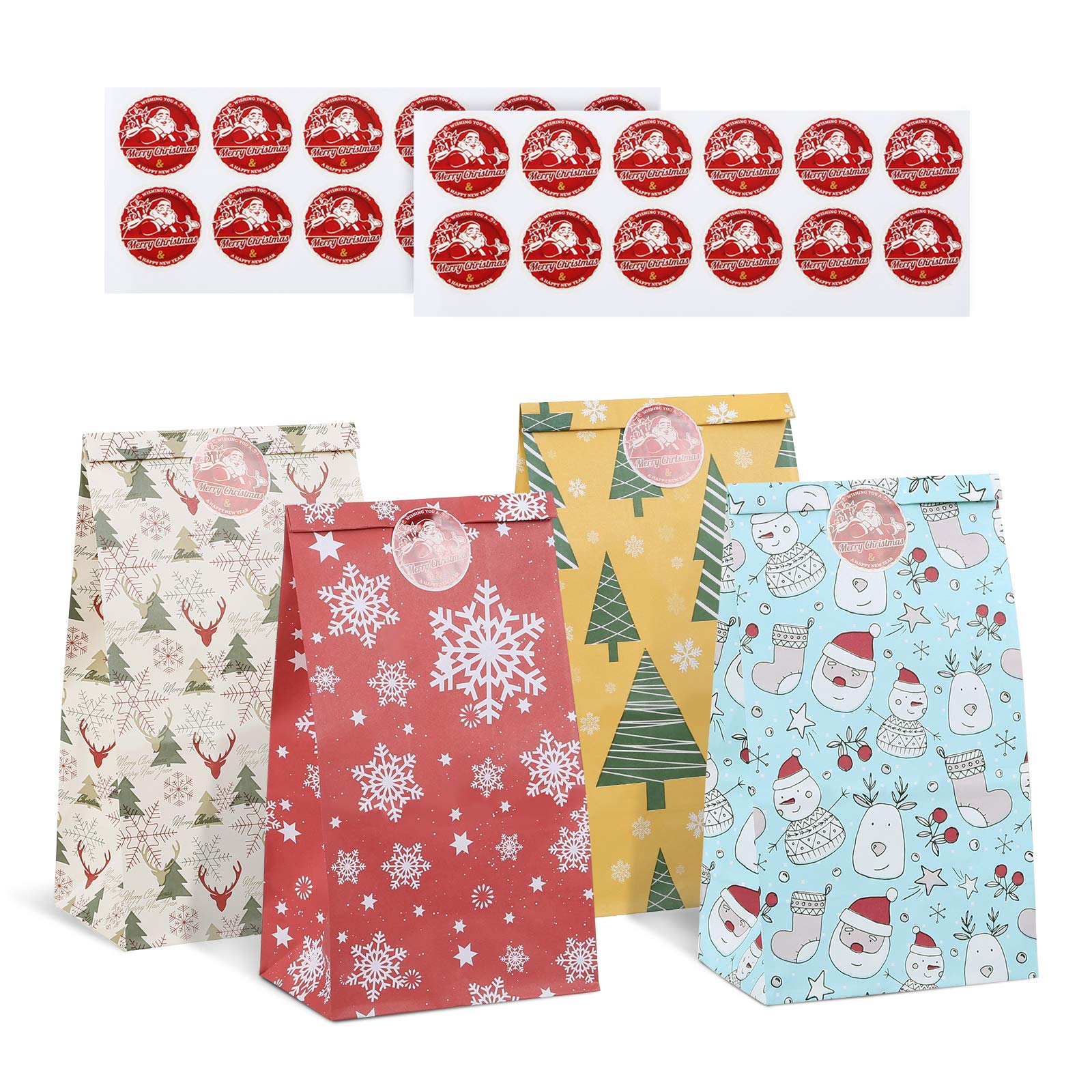 Jinlaili 24 Pezzi Sacchetto di Natale per Regali Con Adesivi, Sacchetti Regalo, Caramelle, Carta