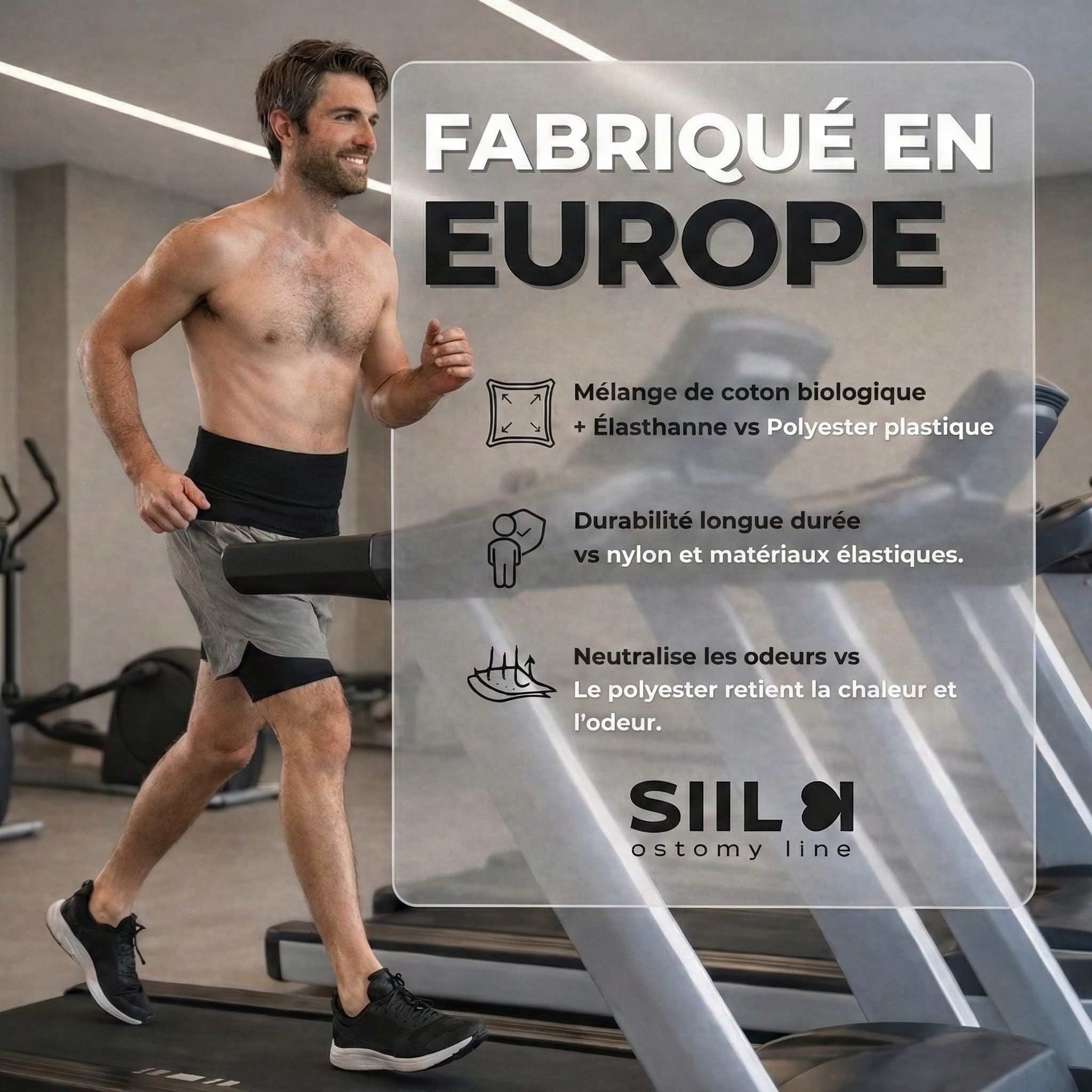 SIIL Ceinture de Stomie Homme & Femme - Poche de Stomie Discrète pour Sport et Natation - Fermeture Améliorée (Zip & Velcro) - Fabriqué en UE