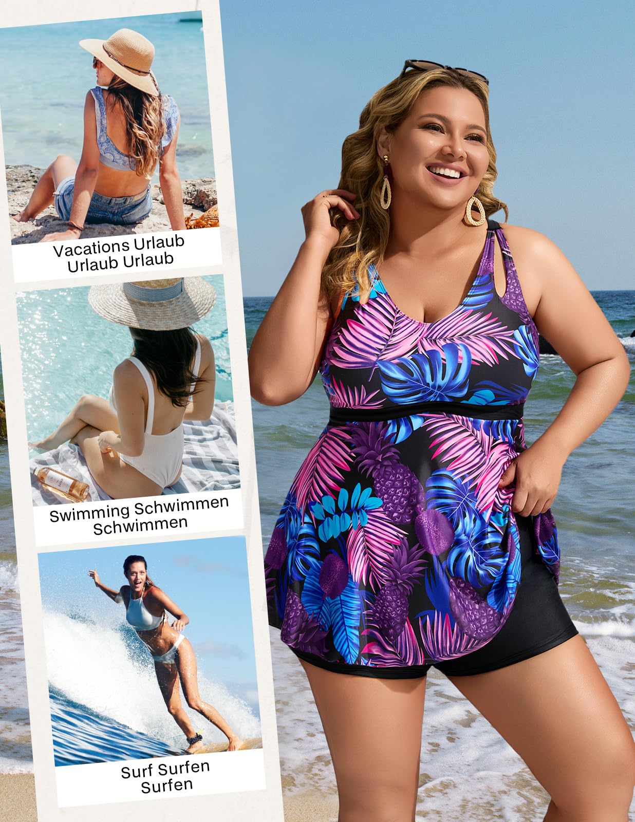 Hanna Nikole Costume da Bagno Due Pezzi da Donna con Controllo della Pancia e Vita Alta Costume da Bagno Vintage con Gonna