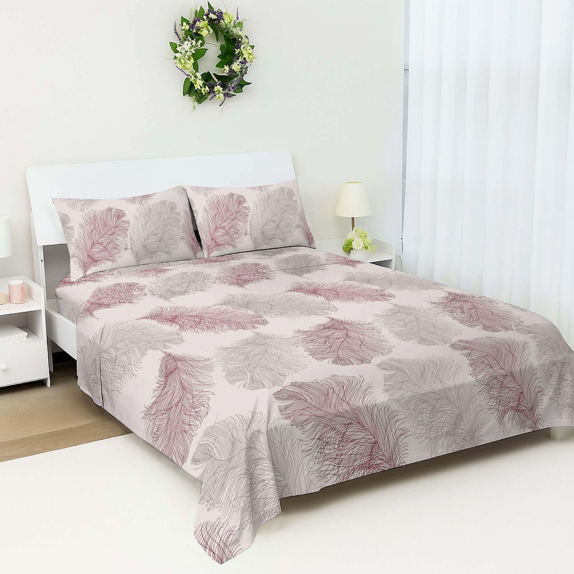 100% Egyptian Cotton Flat Sheet Single | 400 Thread Count Cooling Floral Top Sheet | Hotel Quality Soft Bedding | Breathable Luxury Bed Linen | Machine Washable - 178 x 254 cm