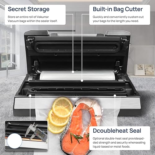 Miniatura 4 de Vakumar Máquina selladora al vacío, máquina selladora al vacío de alimentos de 90 Kpa, conservación de modos seco/húmedo/líquido y 2 paquetes de 11
