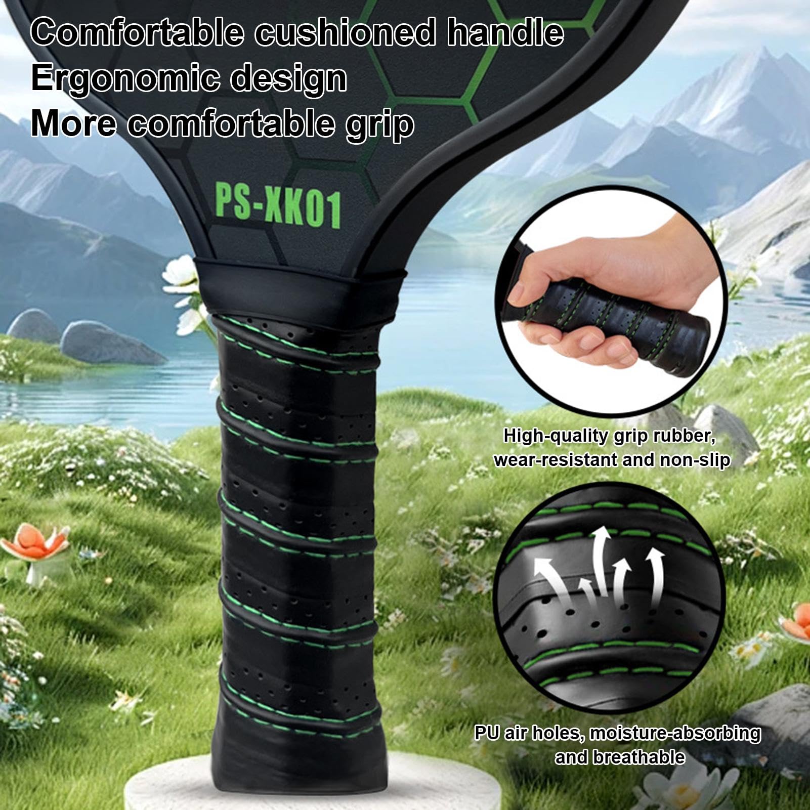Pagaia per pickleball, set di pagaia premium per giochi interni ed esterni, pagaia ergonomica per pickleball | pagaia con superficie in fibra di carbonio, impugnatura comoda, set per pickleball