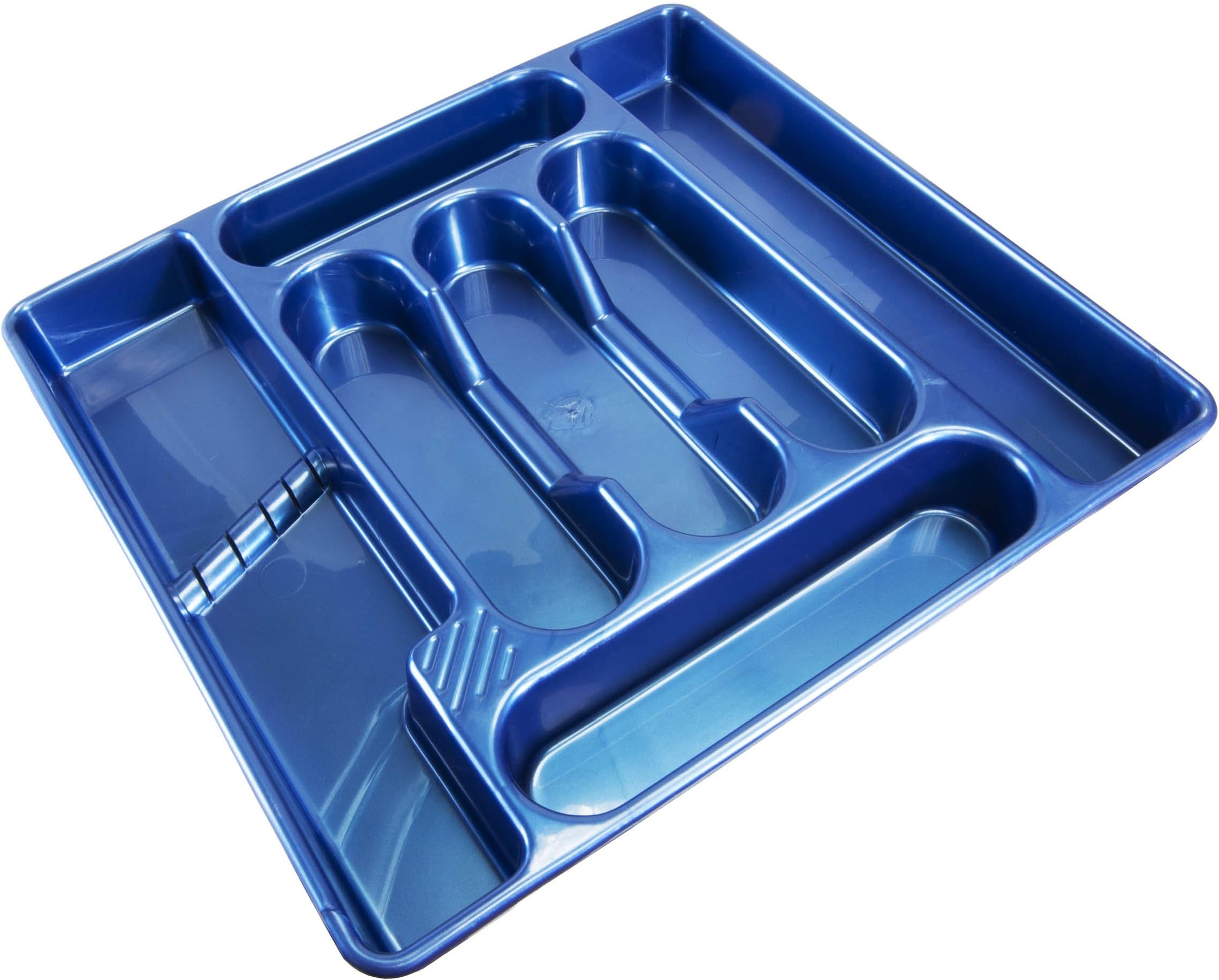 Blue Plastic 7 Compartment Cutlery Drawer Organiser Tray Holder Box Caddy