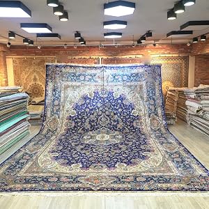 Large Silk Carpet 12x18 Blue Hand Knotted Medallion Traditional Vintage Silk Area Rug for Living Room