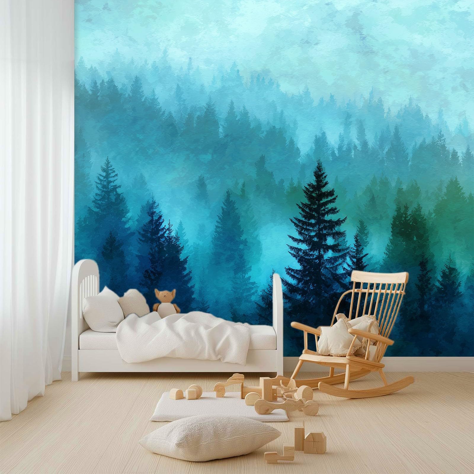 Generisch Tapeta panoramiczna, spokojna, abstrakcyjny las, petrol, tapeta z włókniny, tapeta ścienna do biura, korytarza, sypialni, salonu, dekoracja ścienna – 350 x 256 cm (szer. x wys.)