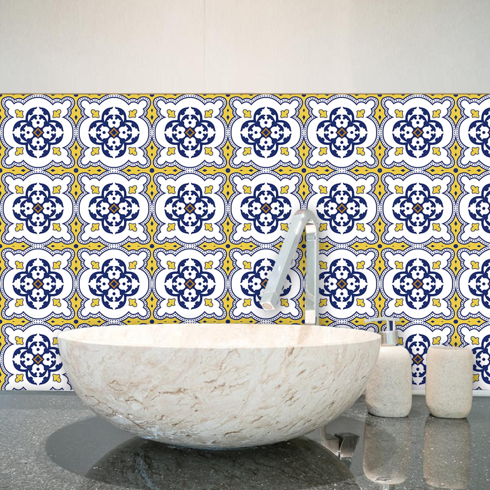 Adesivi Per Piastrelle In Vinile Marmorizzato Giallo – Autoadesivi, Impermeabili, 60x30 Cm, 12 Pezzi, Per Cucina E Bagno