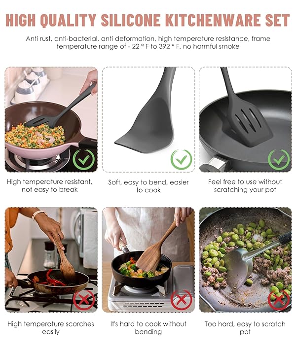 Kitchen Utensils Set-12 Pieces Silicone Cooking Utensils Set (Dishwasher Safe) 392°F Heat Resistant Spatula Set, Nonstick Cookware by Pranski - Image 5
