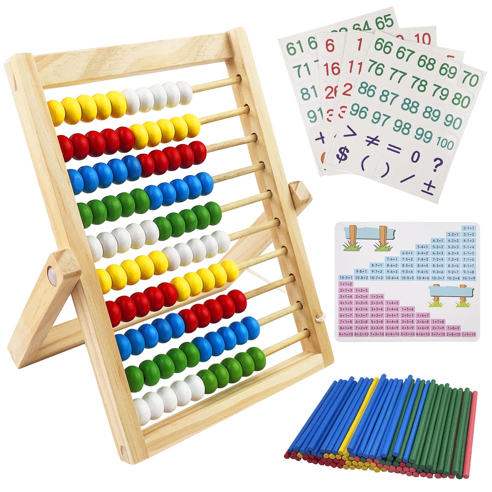 Boulier Enfant Fousenuk Bois - 100 Perles Colorées + Cartes Numériques - Jouet Éducatif 3 Ans