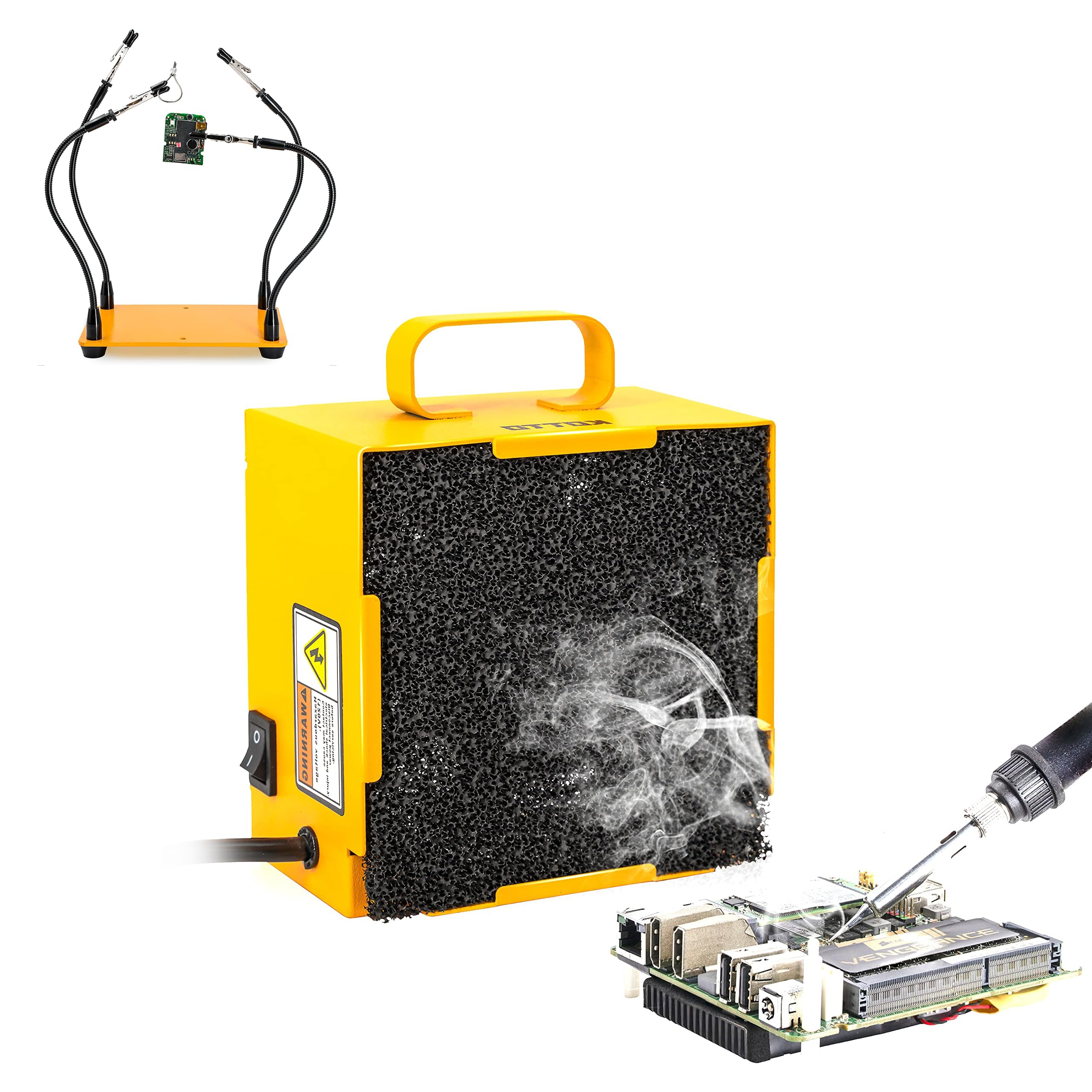 KOTTO Solder Smoke Absorber Remover Fume Extractor, Third Hand Soldering Tool PCB Holder Four Arms Helping Hands Station