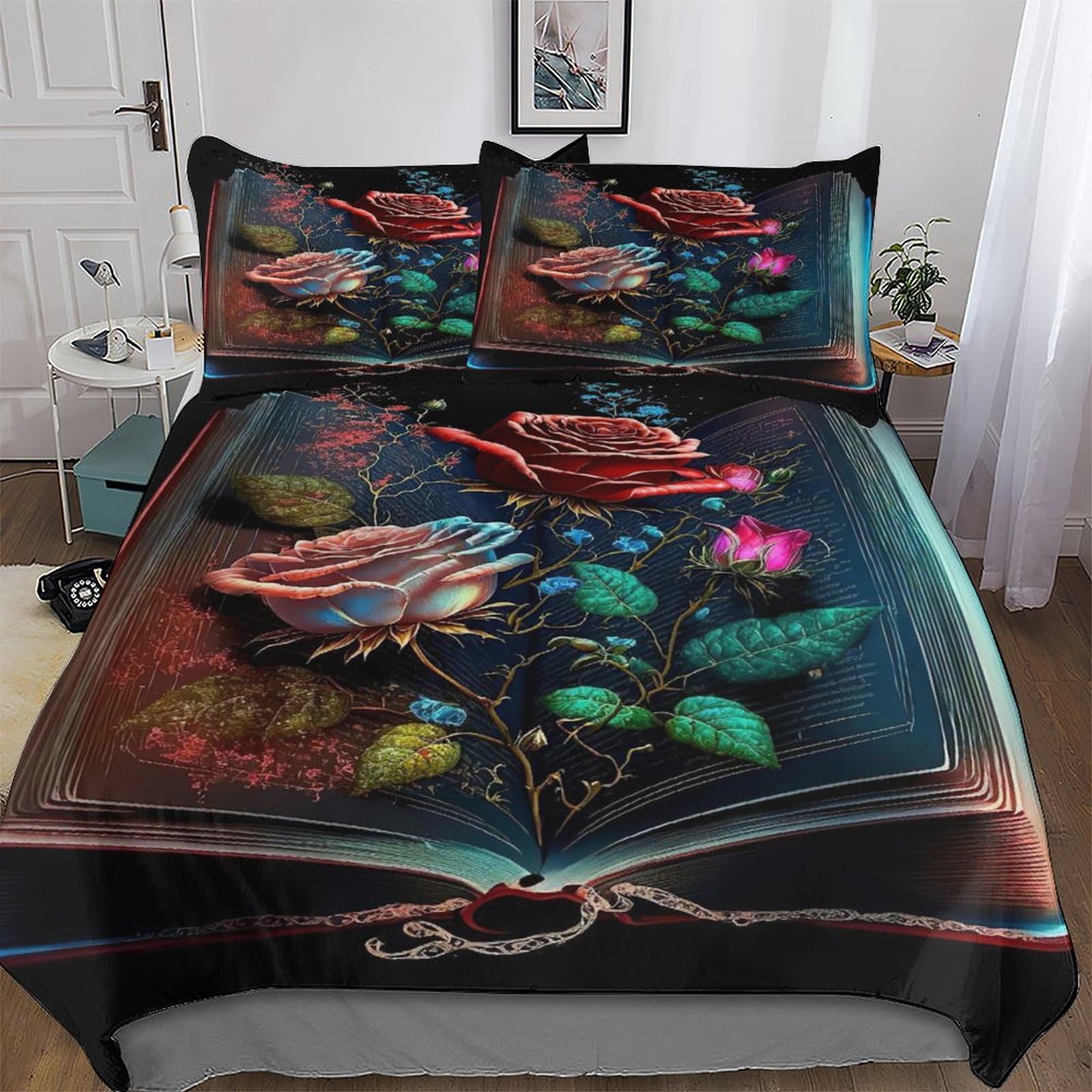 Housse de couette rose 3D douce et facile à enfiler avec fermeture éclair