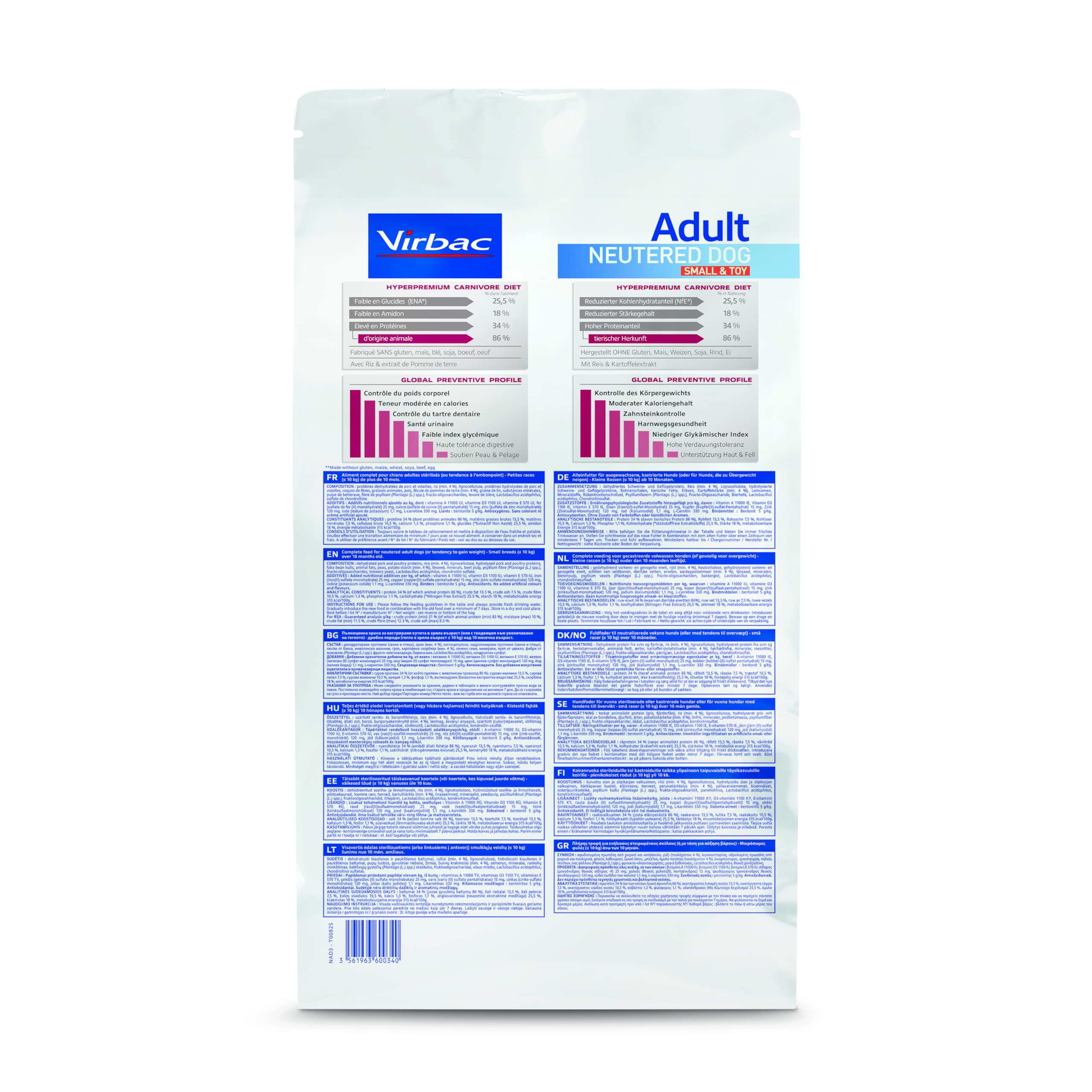 Virbac Vet Hpm Dog Ad Neutered S/Toy Nourriture 3 kg pour Chien