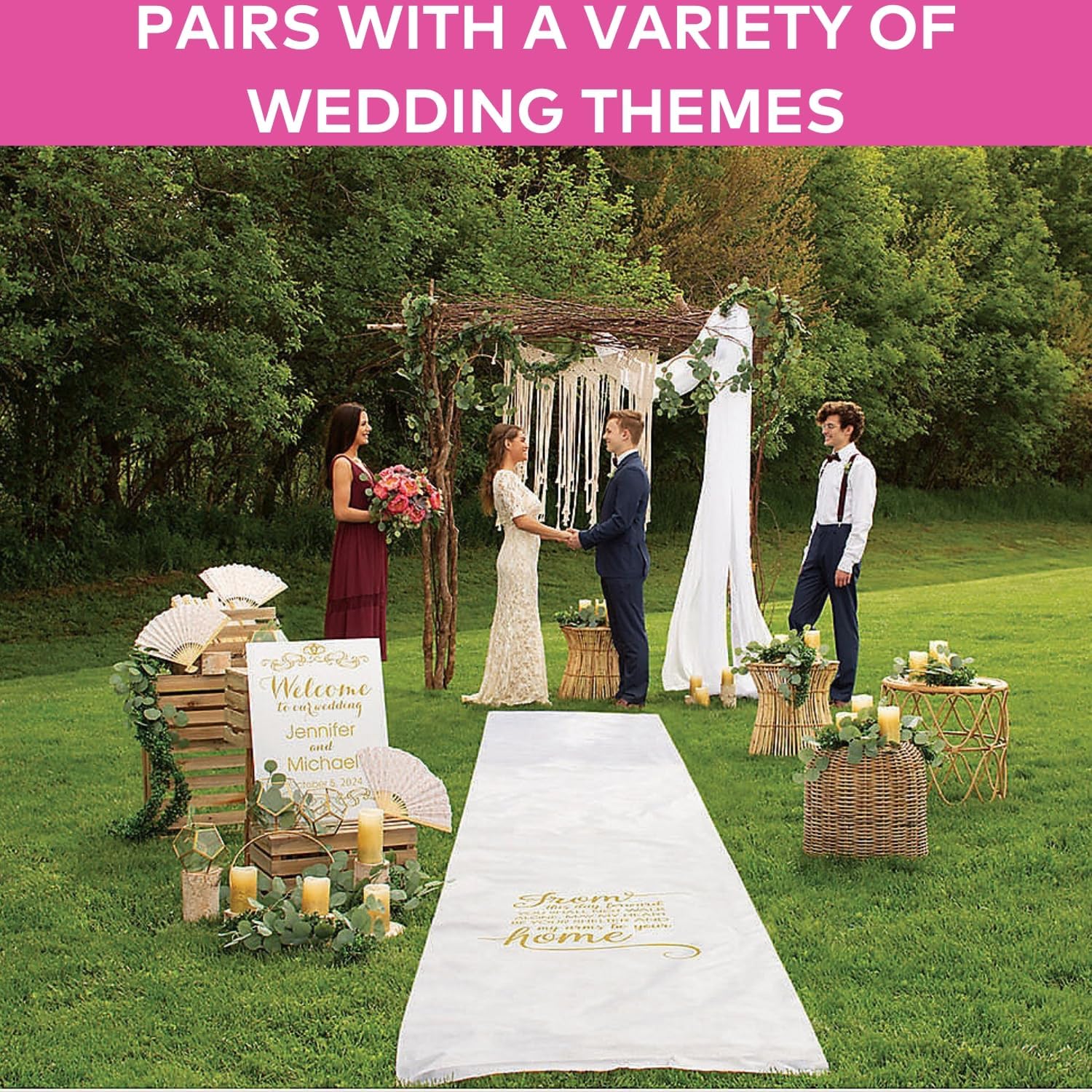 Fun Express White Wedding Aisle Runner 100 Foot - Premium Non-Slip Carpet for Indoor & Outdoor Ceremony | Elegant Bridal Walkway Decoration with Easy Setup for Church, Garden & Beach Weddings