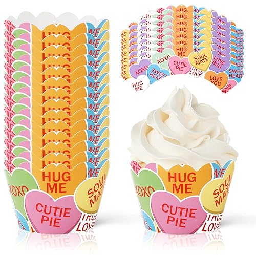 Whaline 36Pcs Valentine's Day Paper Baking Cups Colorful Conversation Heart
