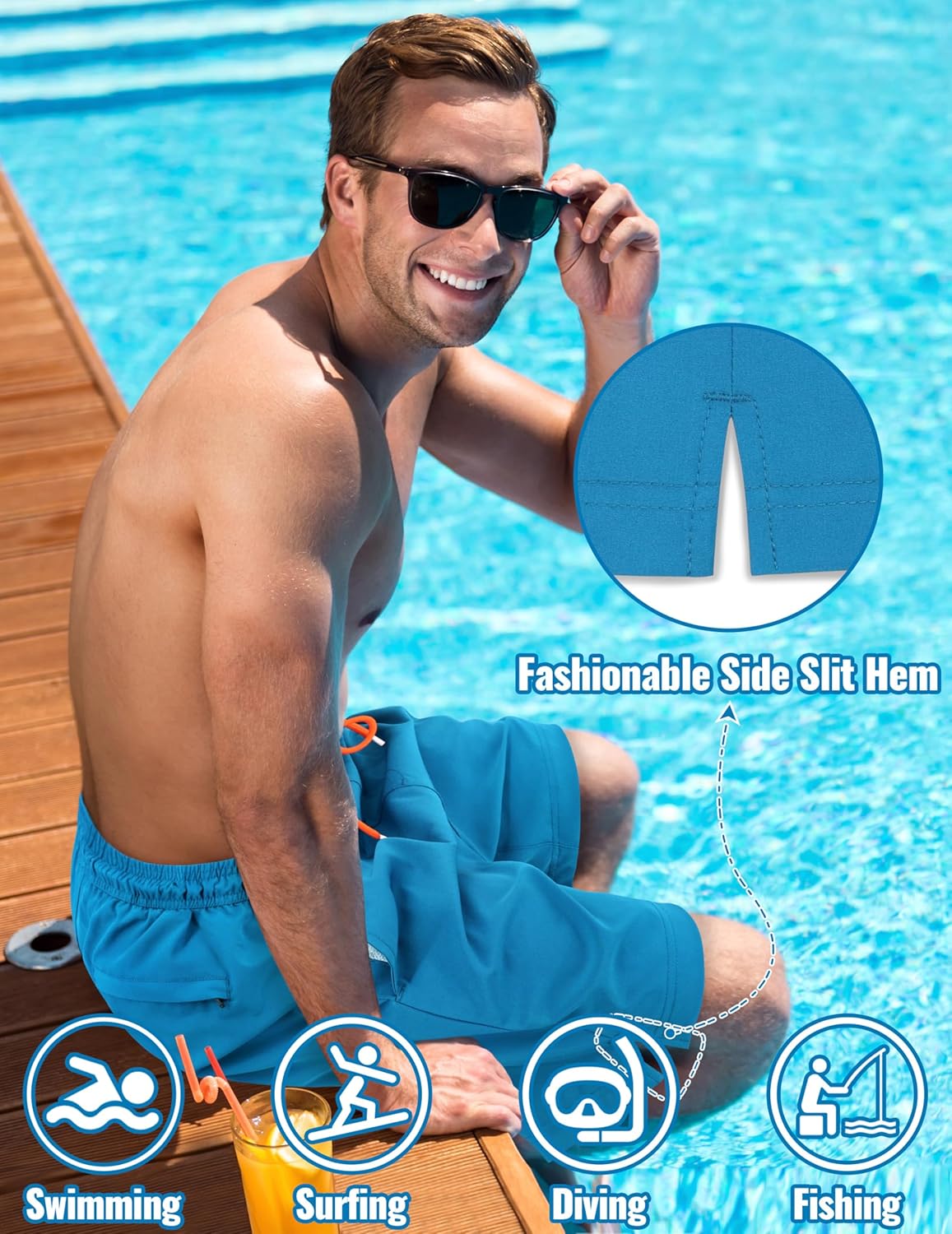 Sarfel Mens Swim Trunks with Compression Liner Mens Bathing Suit 7 Inch Inseam Quick Drying Men's Board Shorts Men's Swimwear - Image 3