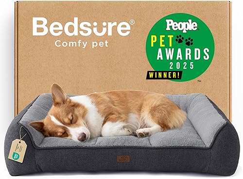 Bedsure Cama ortopédica para perros de tamaño mediano, camas extra gruesas de apoyo para perros medianos con funda impermeable lavable, cómodo sofá