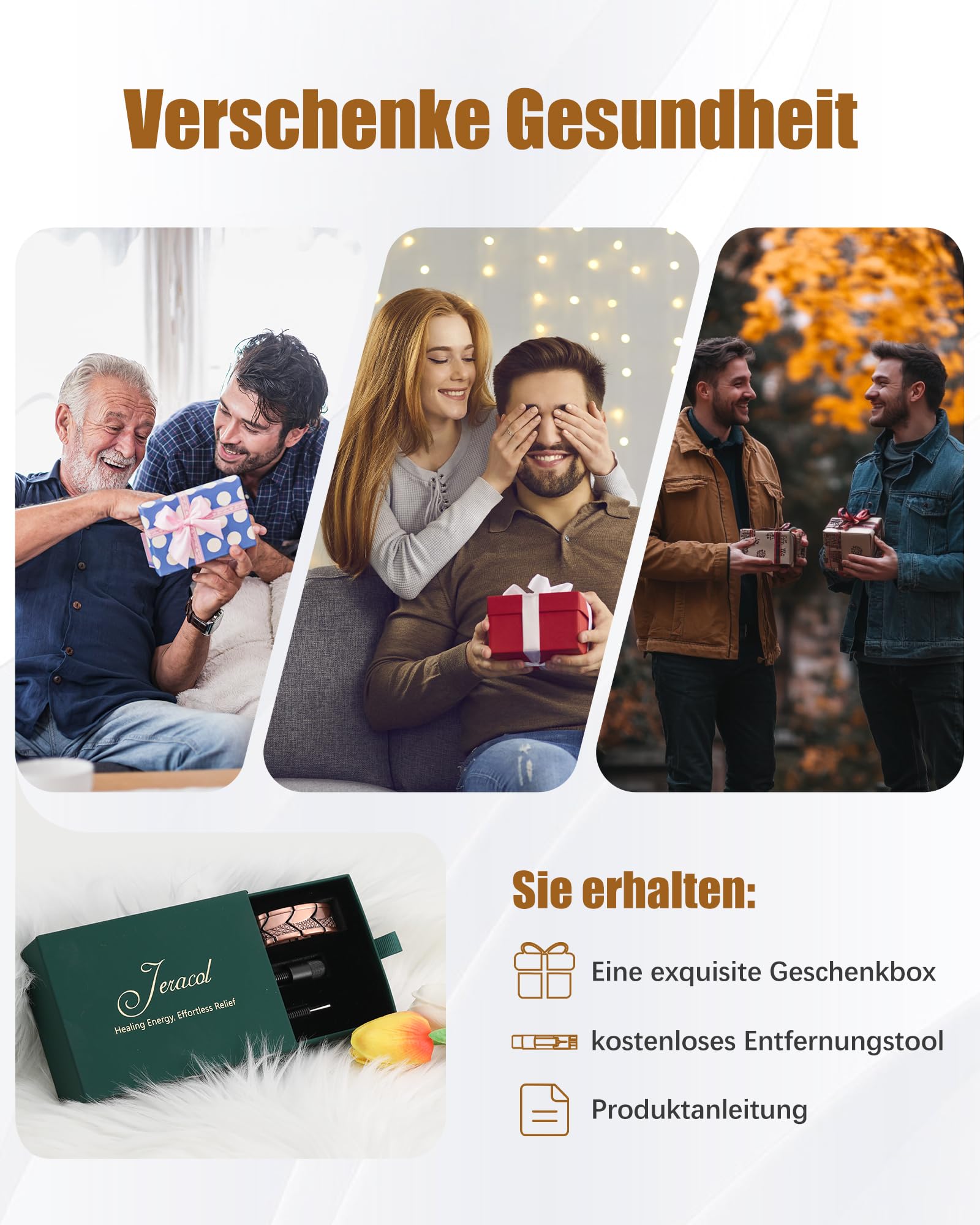 Jeracol Kupfer Magnetarmband Herren, 99% Reines kupferarmband mit ultrastarken Magneten, Einstellwerkzeug und Schmuck-Geschenkbox
