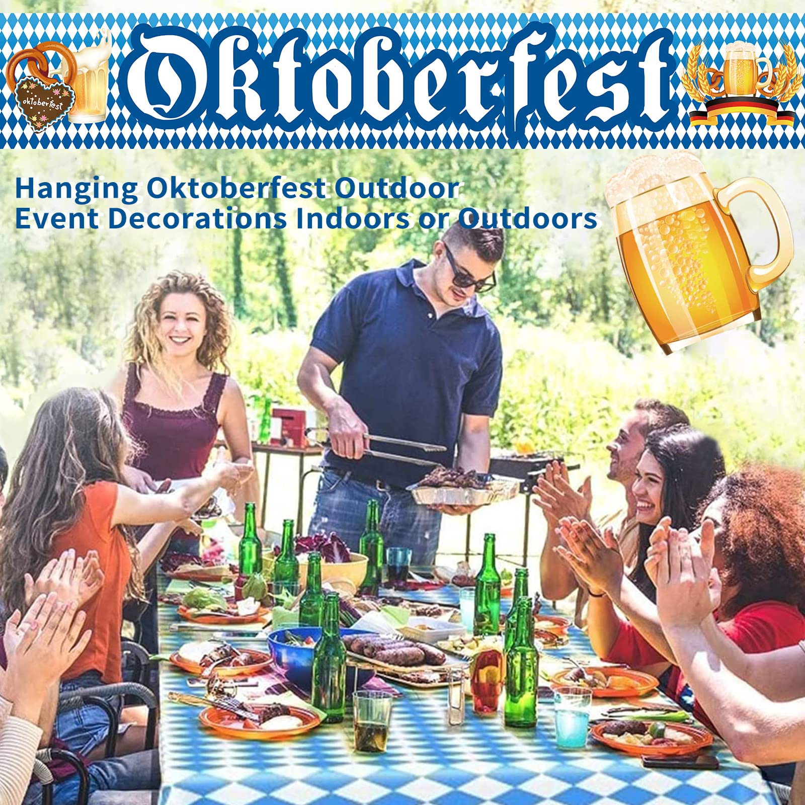 Oktoberfest Banner XXL – 50 X 300 Cm Blaue Deko Mit Weißer Girlande Zum Aufhängen