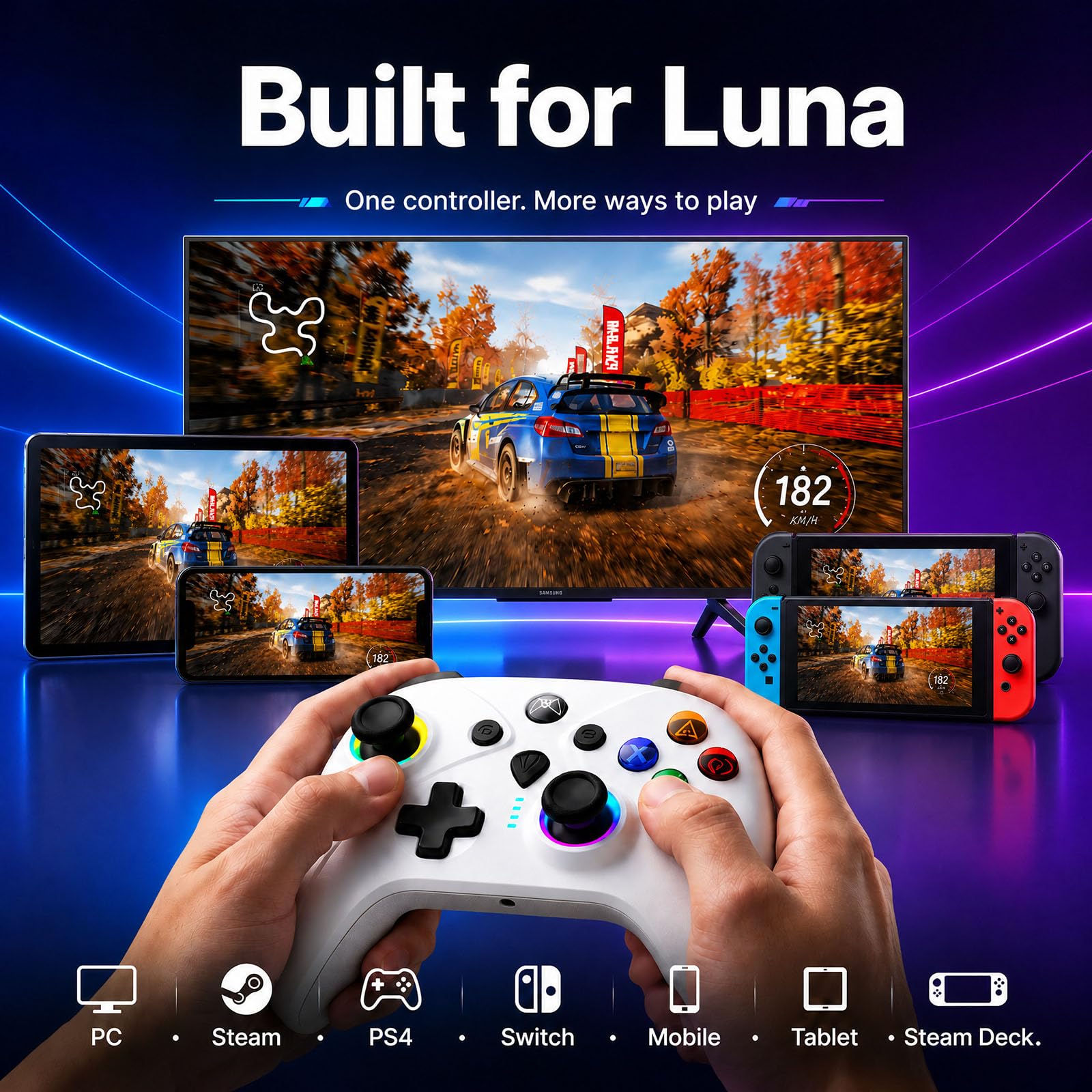RUIXTIPAD Per Luna Controller, Gamepad wireless nero con illuminazione RGB, TMR Sticks