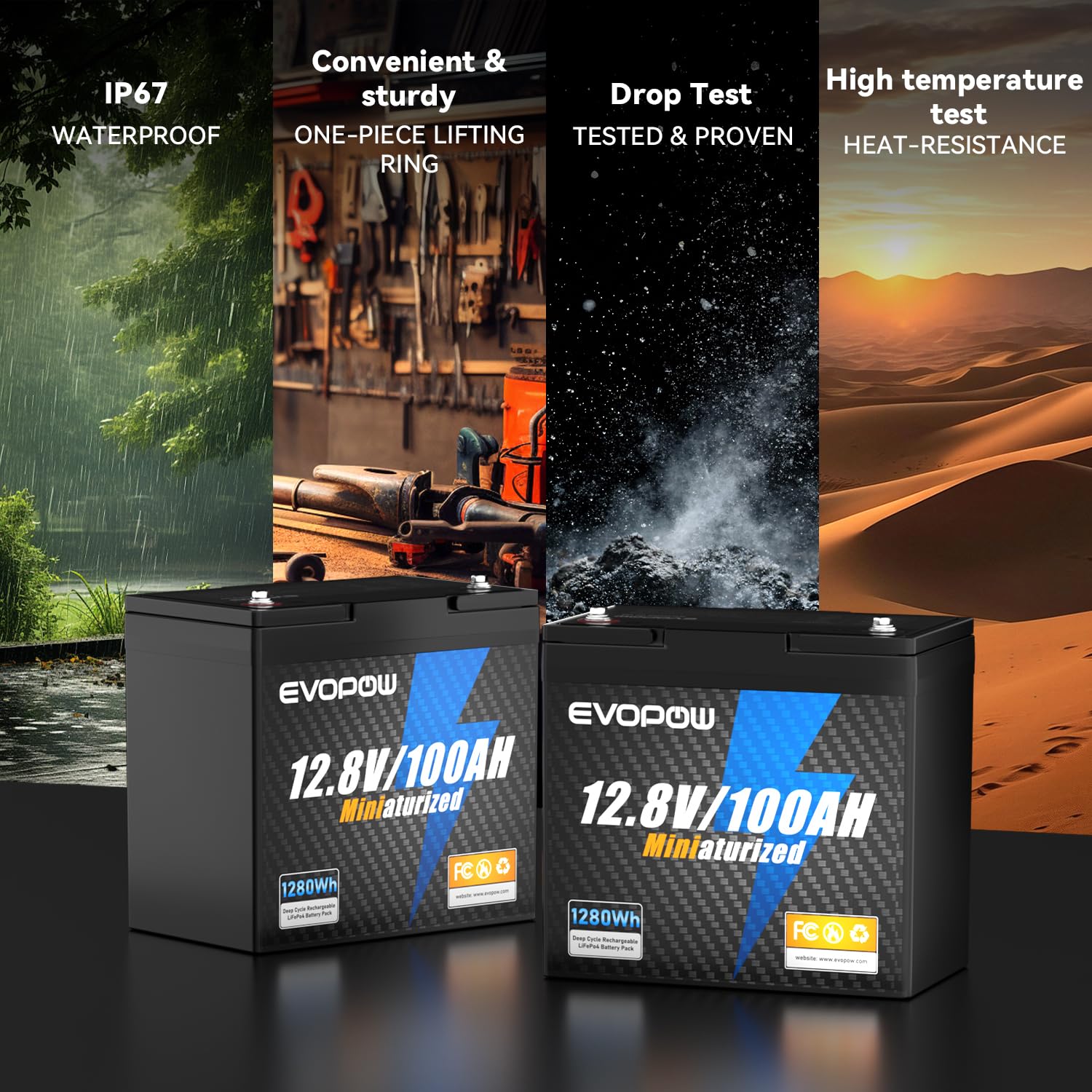 Amazon.co.jp: Evopow 12V 100Ah ミニ LiFePO4 バッテリー 2個パック