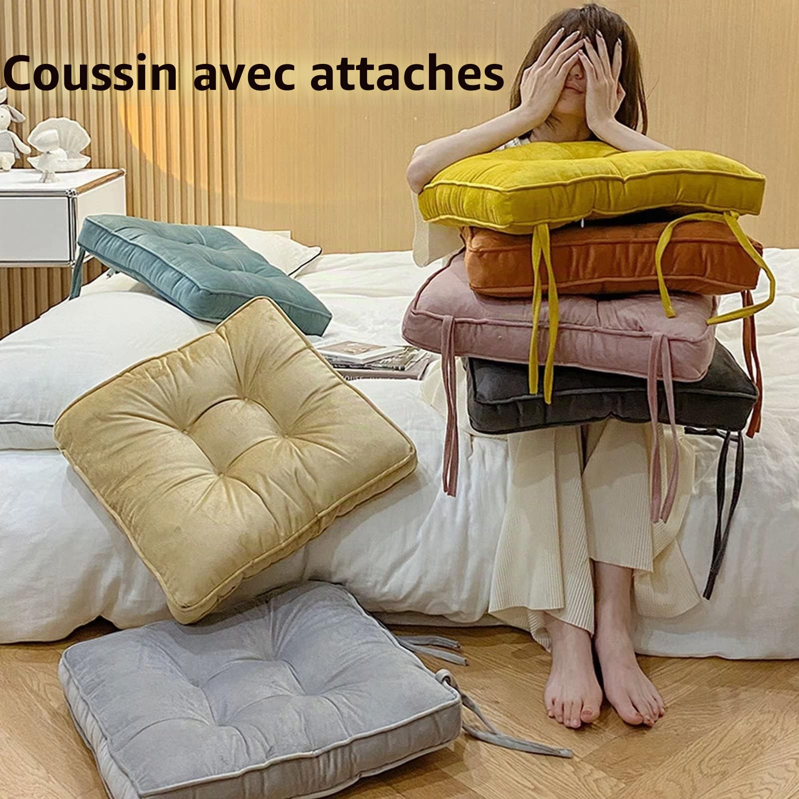 Coussin Epais Pour Chaise Lot De 4, Galette De Chaise 40x40 Carré, Ultra Epais Coussin De SièGe De Chaise De Salle à Manger, Tissu DéLicat Velours Durable pour Une Utilisation à Long Terme Gris Clair