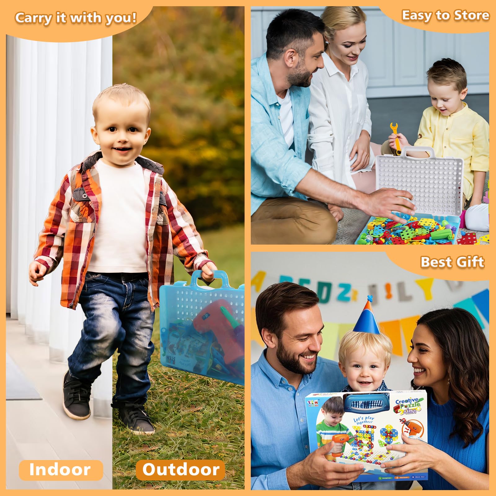 jerryvon Jouet Enfant 3 Ans - Puzzle Enfants 3 Ans Mosaique Enfant Jeux 3 4 5 Ans Etabli Bricolage Puzzle 3D Jeu Construction avec Perceuse Visseuse Jouet Montessori Jeu Cadeau Garcon Fille 3 4 5 Ans