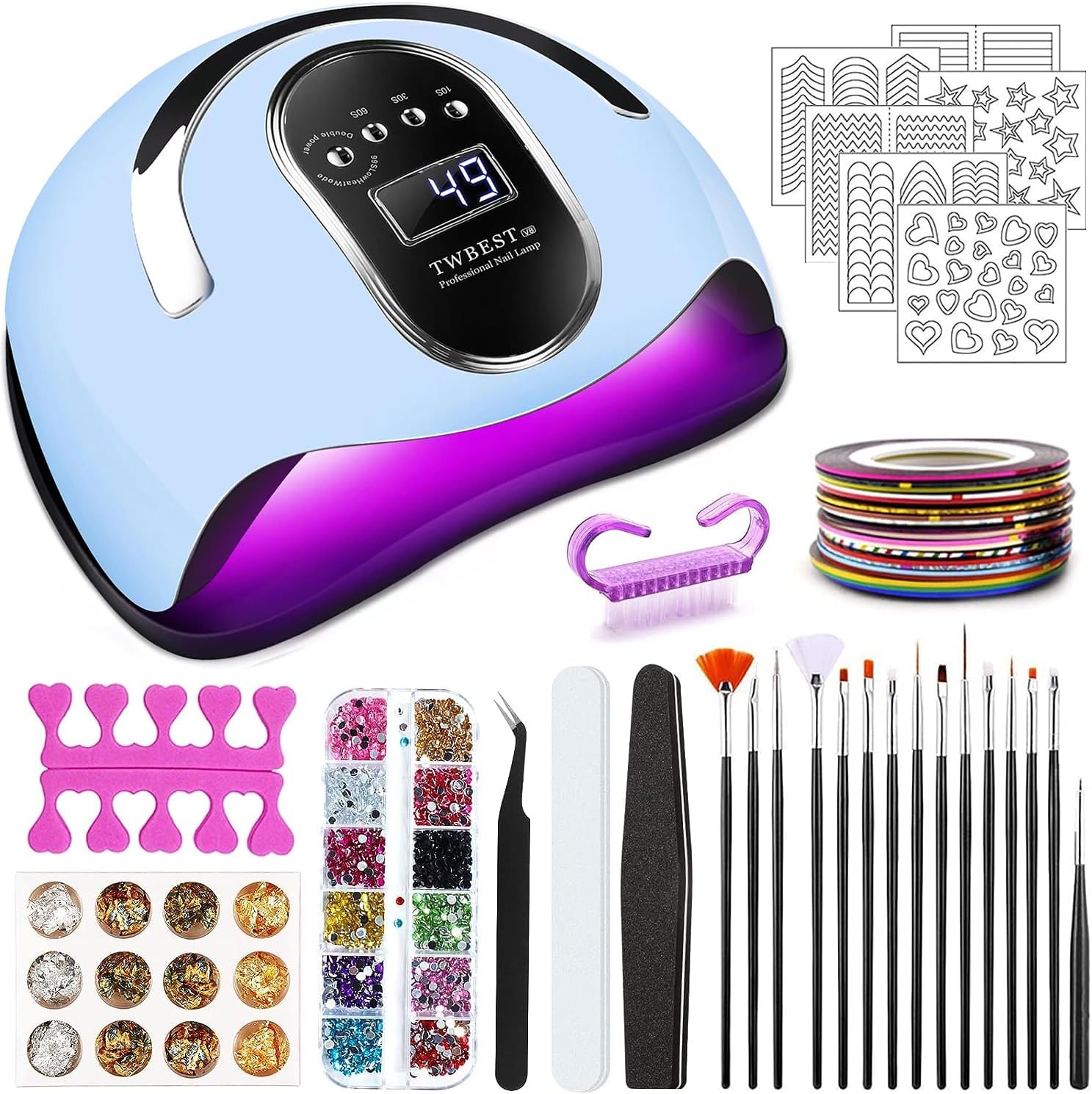 TWBEST 168W Nageldroger,Professionele Nagellamp met 4 Timers,Slimme Sensor,Draagbaar,Afneembare Bodemplaat Led-Nagellamp,UV-Ledlamp voor Nagels met 2 Soorten Accessoires