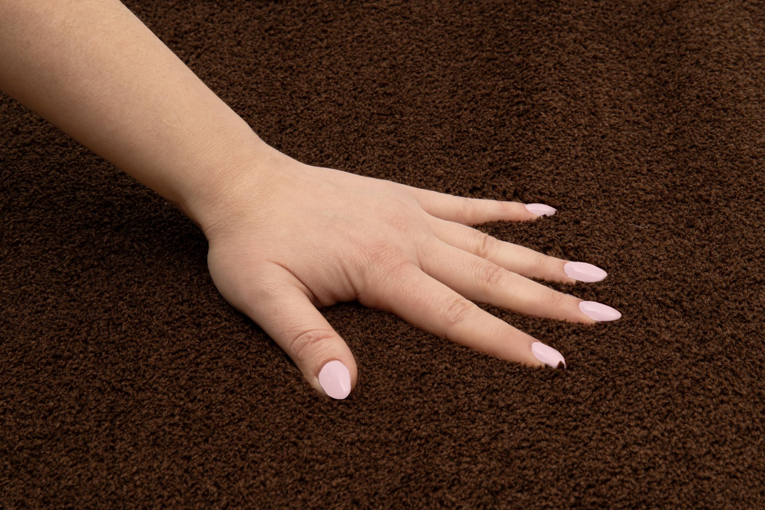TAPISO Cuddle Teppich Hochflor Langflor Braun Dunkelbraun Shaggy Einfarbig rutschfest Waschbar Wohnzimmer Schlafzimmer Kinderzimmer ÖKOTEX 160 x 220 cm