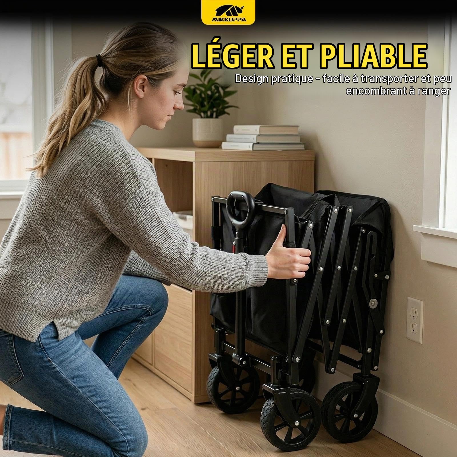 MIKKUPPA Chariot pliable - 150 l - Charge maximale : 170 kg - Anthracite | Chariot à main tout-terrain pour animaux de compagnie, extérieur, plage, parc, hauteur réglable sur 3 positions