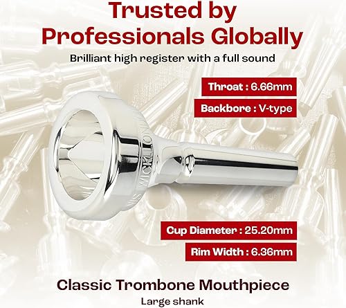 Miniatura 35 de Denis Wick Boquilla clásica de trombón bañada en plata, 5880-3AL - Diámetro trasero del barril para flujo de aire equilibrado y tono - Accesorio
