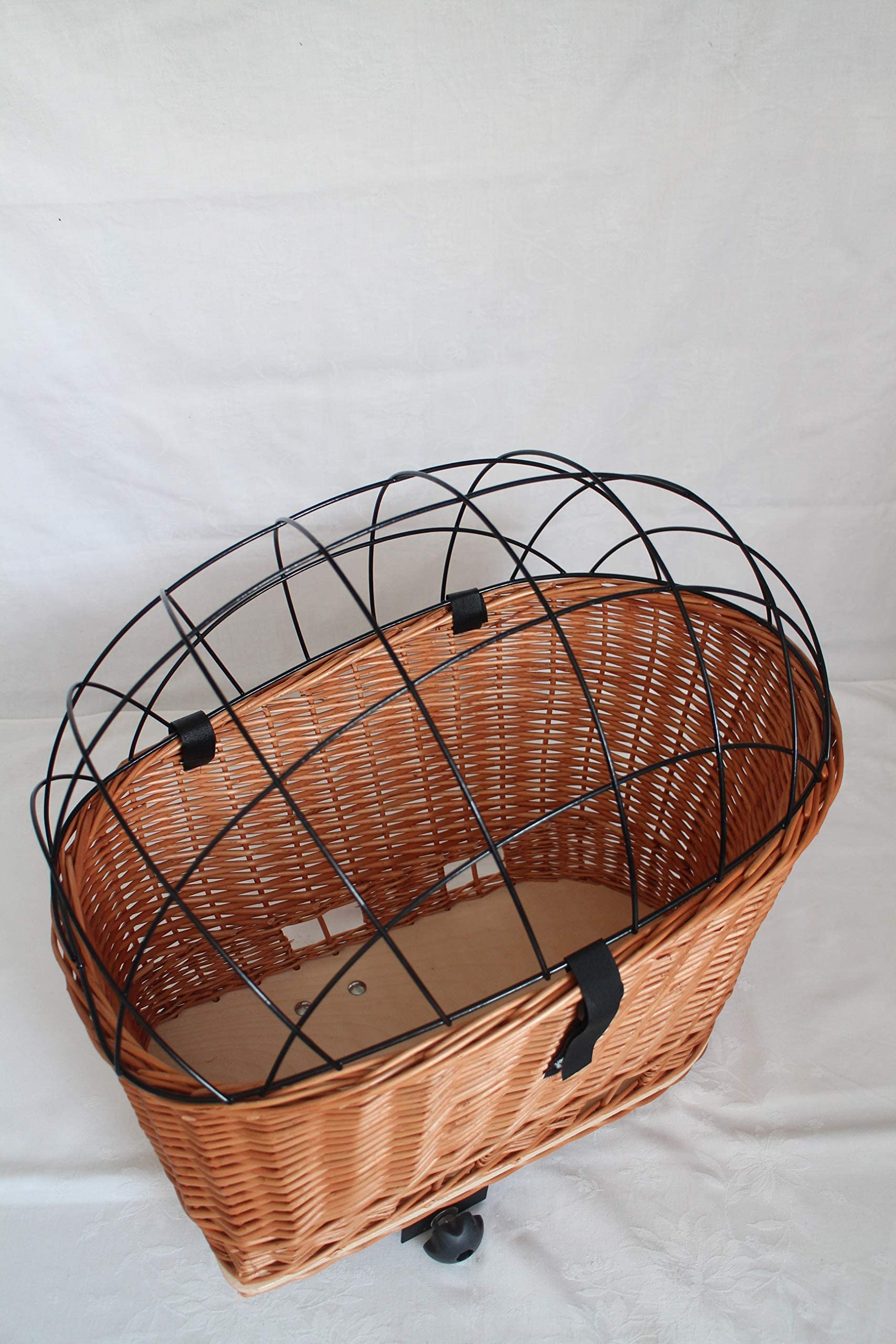 Panier de vélo pour chien - En osier - Avec grille métallique - Naturel - XL ou XXL - Panier de porte-bagages (XXL sans coussin)