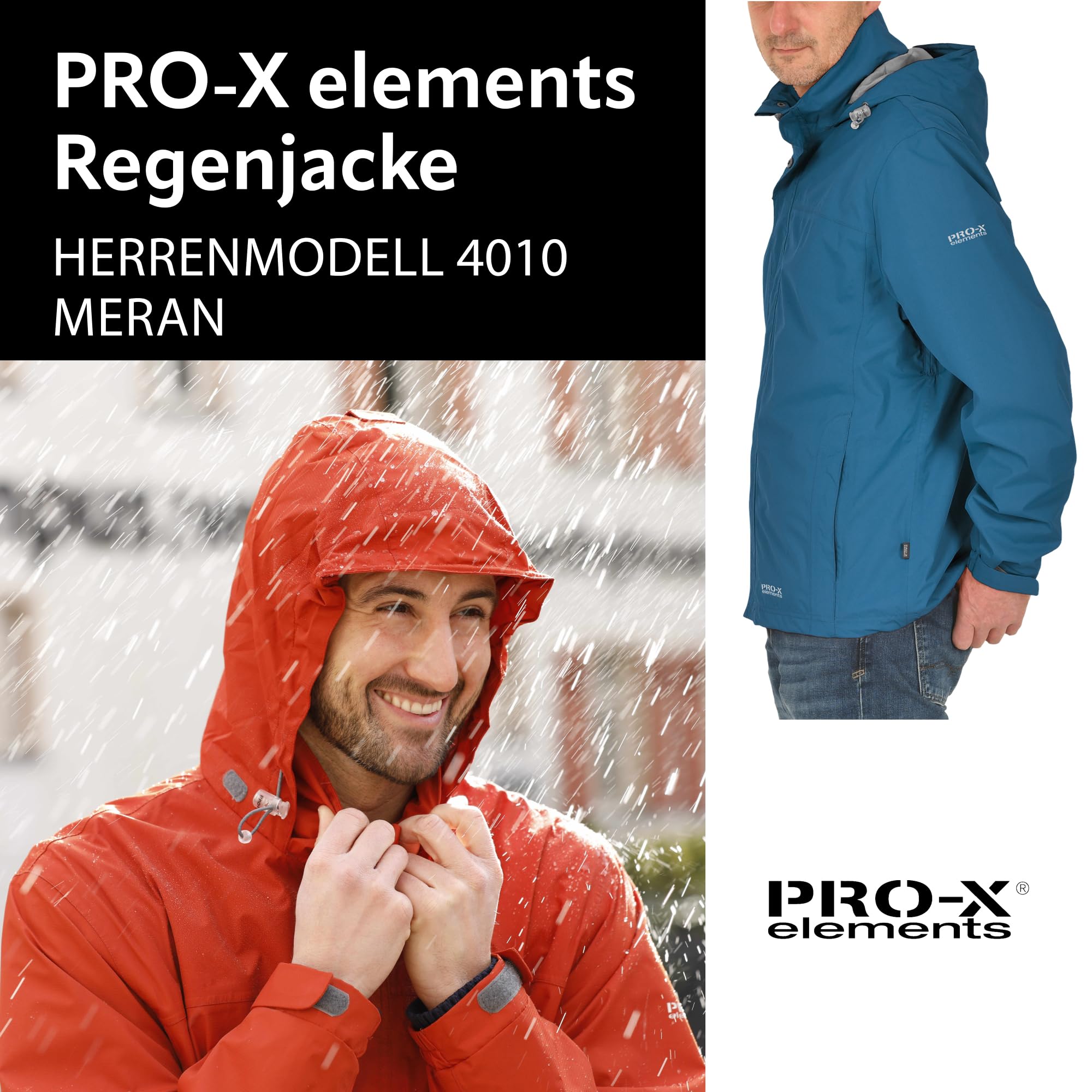 PRO-X elements Funktionsjacke Herren MERAN I Regenjacke mit verschweißten Nähten, Unterarmbelüftung inkl. Packsack I Atmungsaktiv, wasser- & windfest
