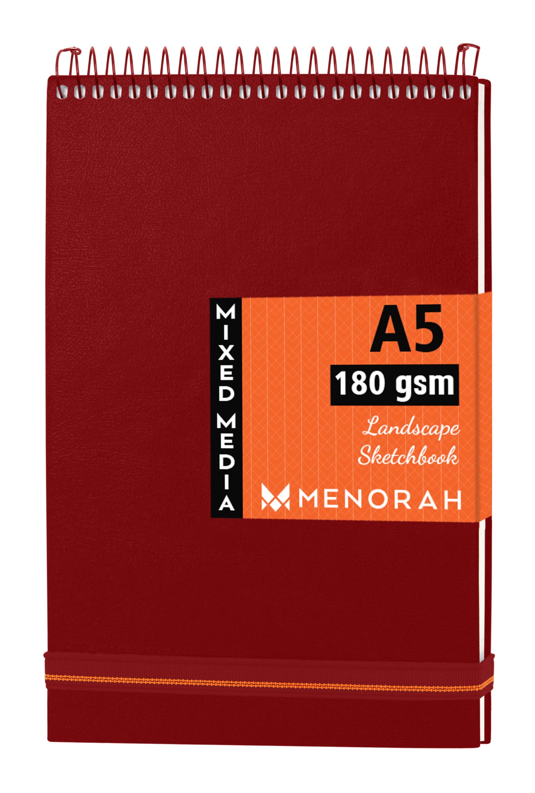 MENORAH Paper-A5-Oil Paint Artist Sketchbook-180 GSM- Spiral Bound,Sketch Book-100 Pages/50 Sheets(Size 14.8 Cm X 21.0 Cm)-Solid Metal Spiral-Drawing Book-Landscape(Red)