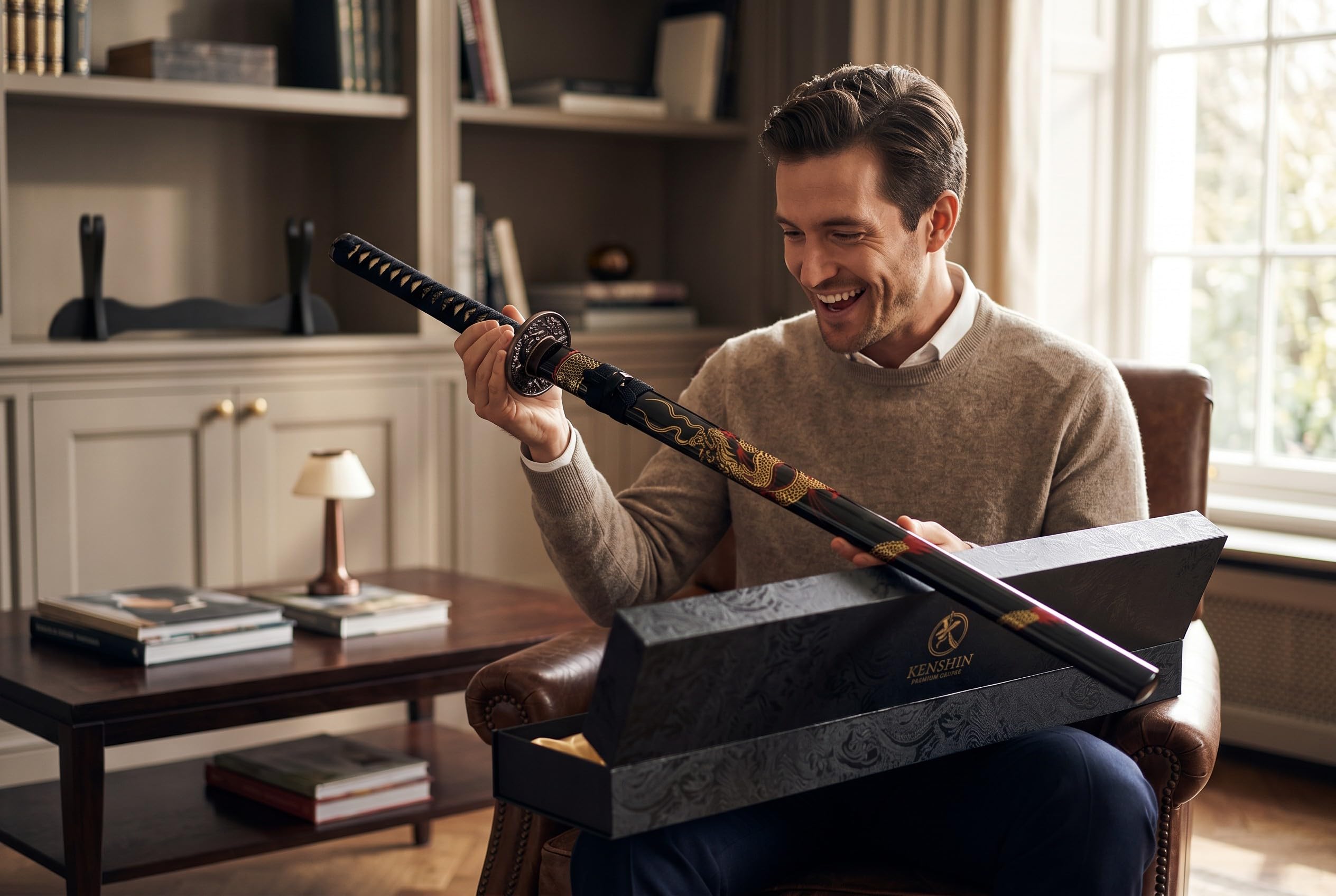 Drachen Katana Schwert scharf echt zum Training Metall Dazu der Ständer Stahl 1060 Samurai 100% Handarbeit nur für Erwachsene - 18 Jahre erforderlich 4KM91-409BKA