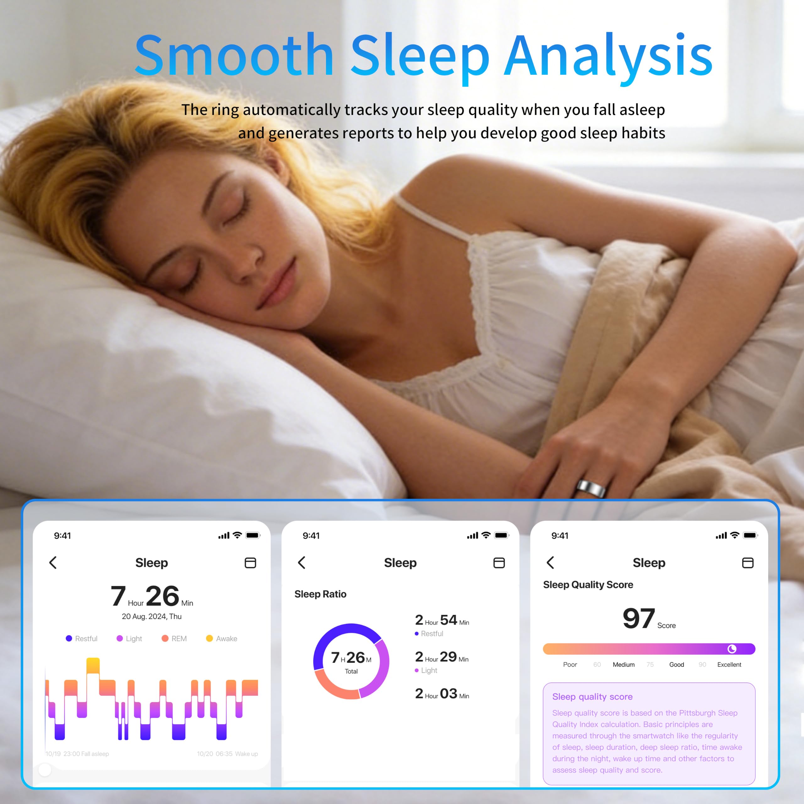 Smart Ring Health Tracker per donne e uomini, monitoraggio della salute dell'esercizio del sonno, monitoraggio giornaliero, compatibile con iOS/Android, impermeabile IP68, nessun abbonamento richiesto
