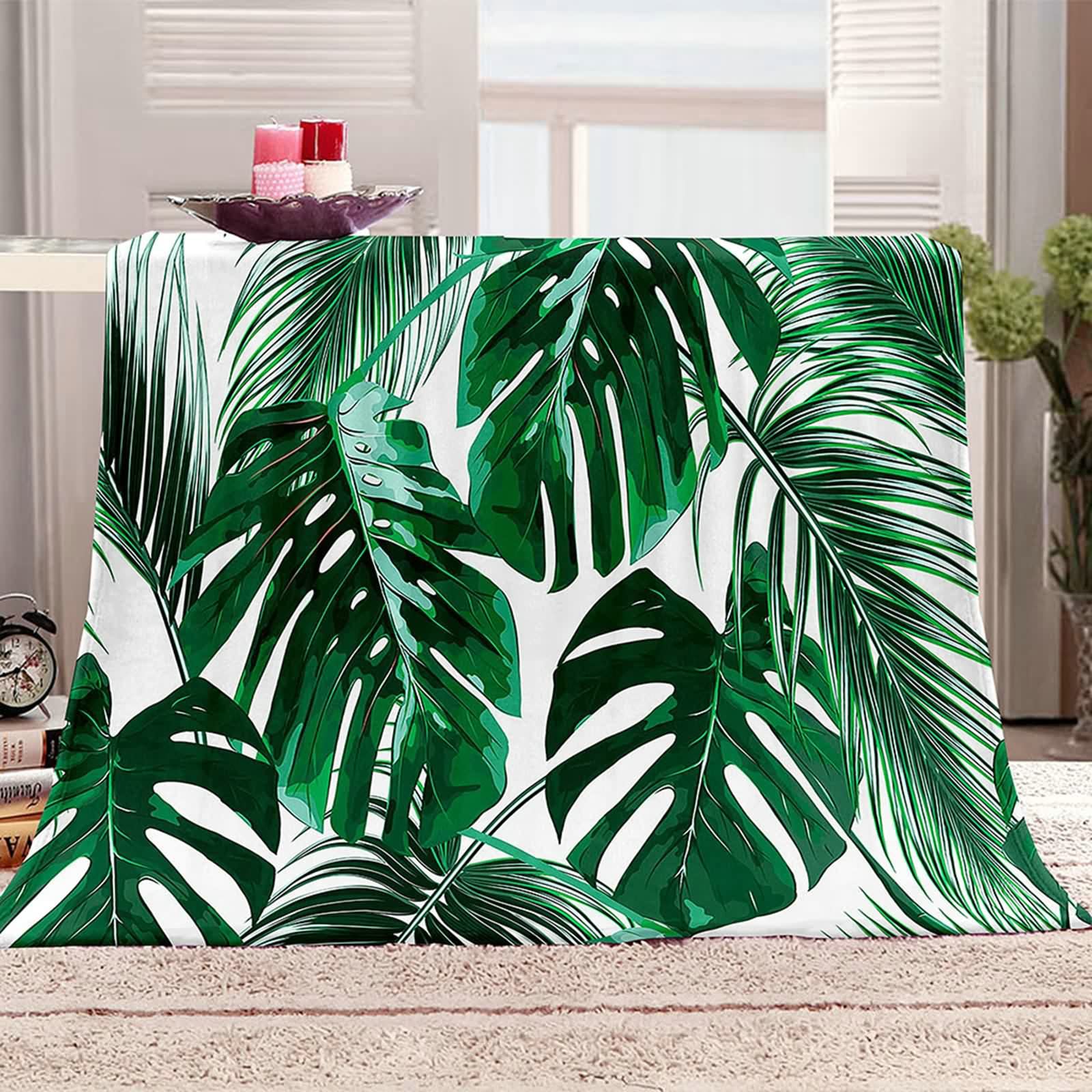 Aeici Couverture Polaire, Couverture Enfant Polaire Couverture 180x220 cm Feuilles de Bananier Couverture Canapé Cadeau pour Adultes et Enfants