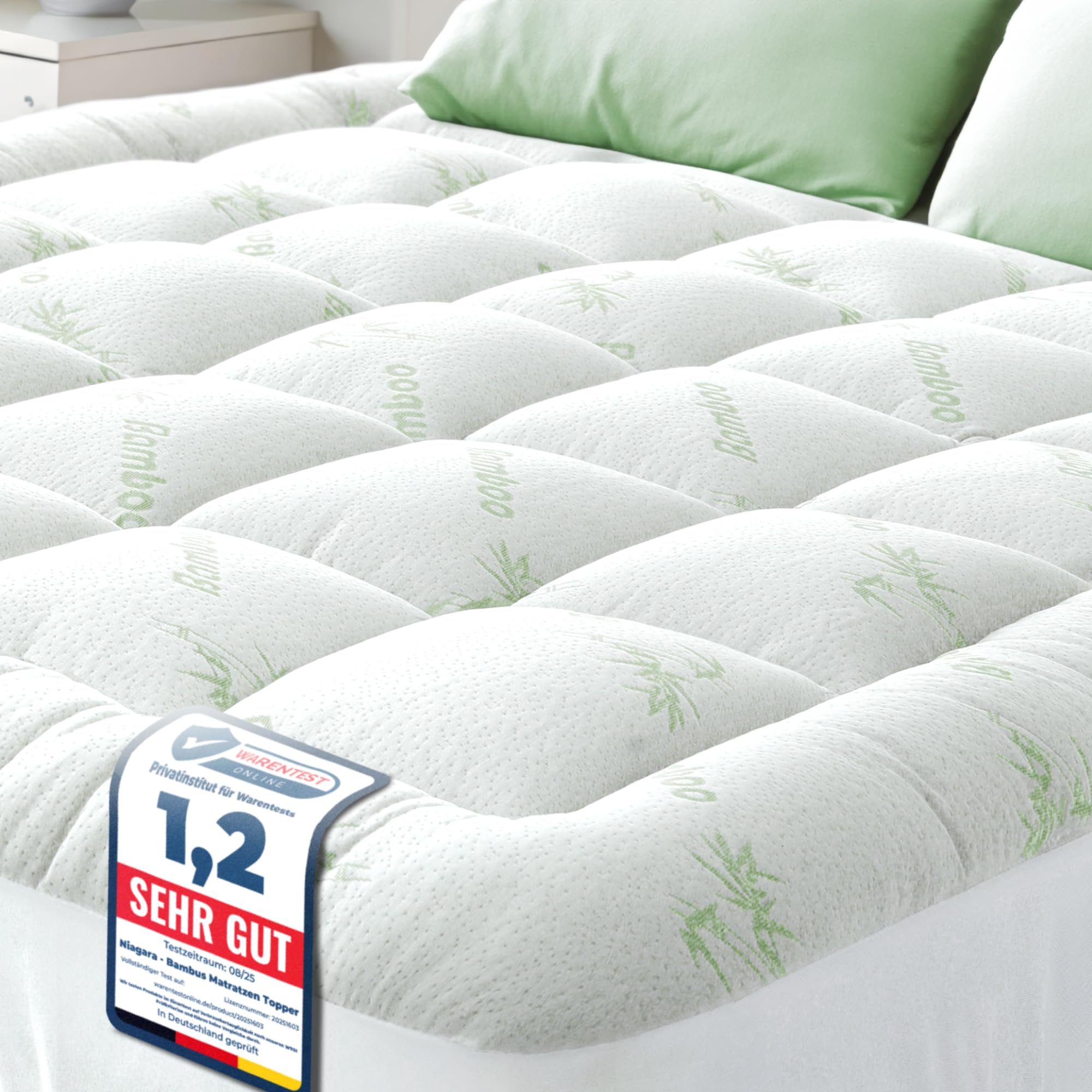 Matratzen Topper für himmlischen Komfort – Ultraweicher, atmungsaktiver und kühlender Matratzenschoner aus Bambusviskose – 90 x 200 cm, Tiefe Taschenpassform