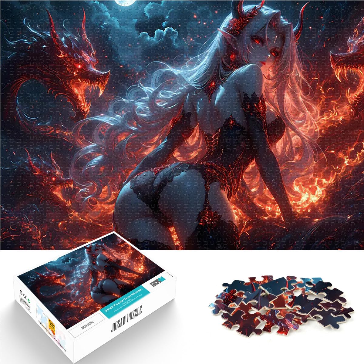 Jigsaw Puzzles 2000 Piece for teenagers Demoness with Dragons Quizspiel mit vollständig ineinander greifenden, zufällig geformten Teilen70x100cm — image 1